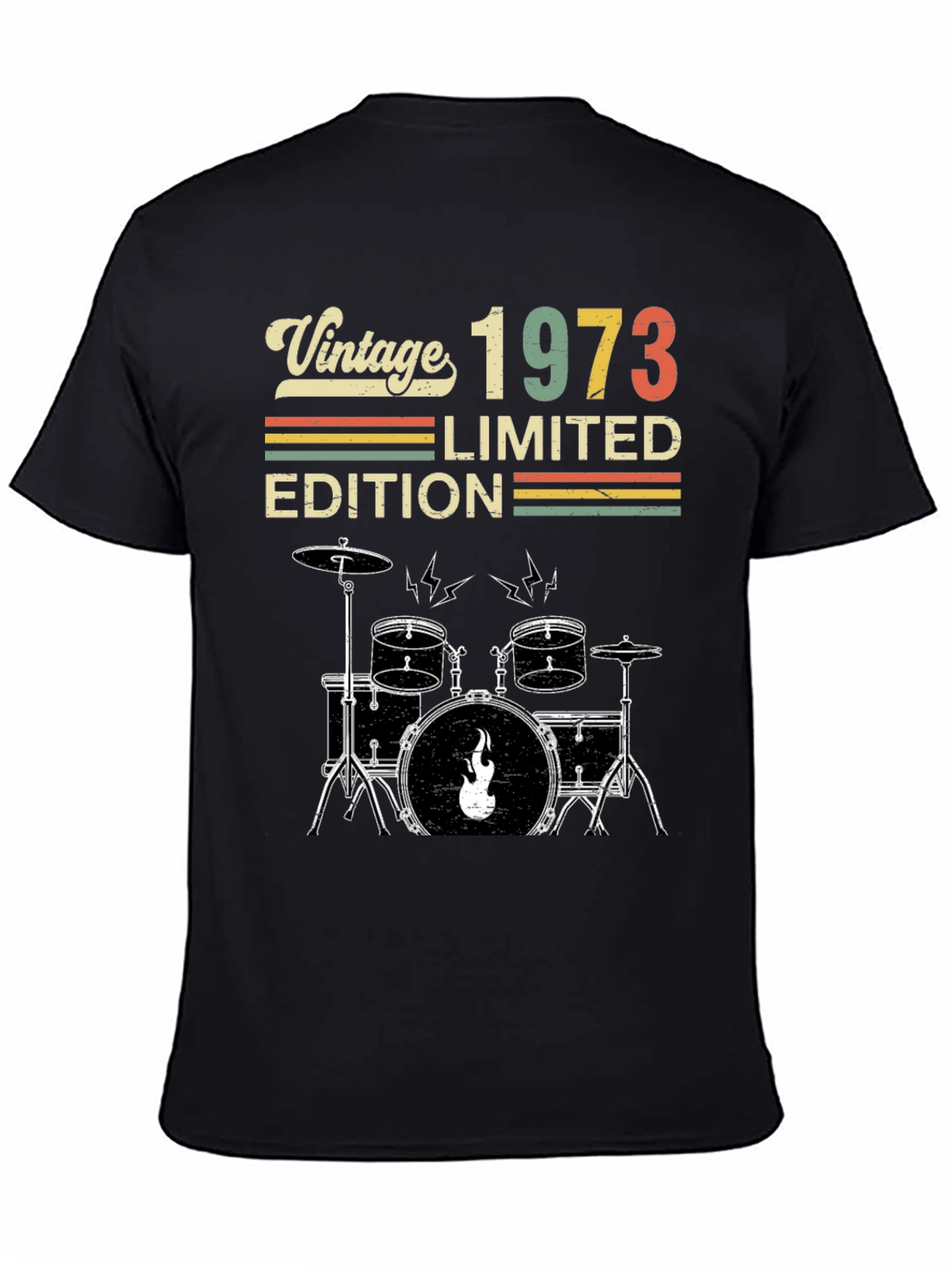 Black Vintage 1973 Limited Edition Drum Set Graphic Tee view 4