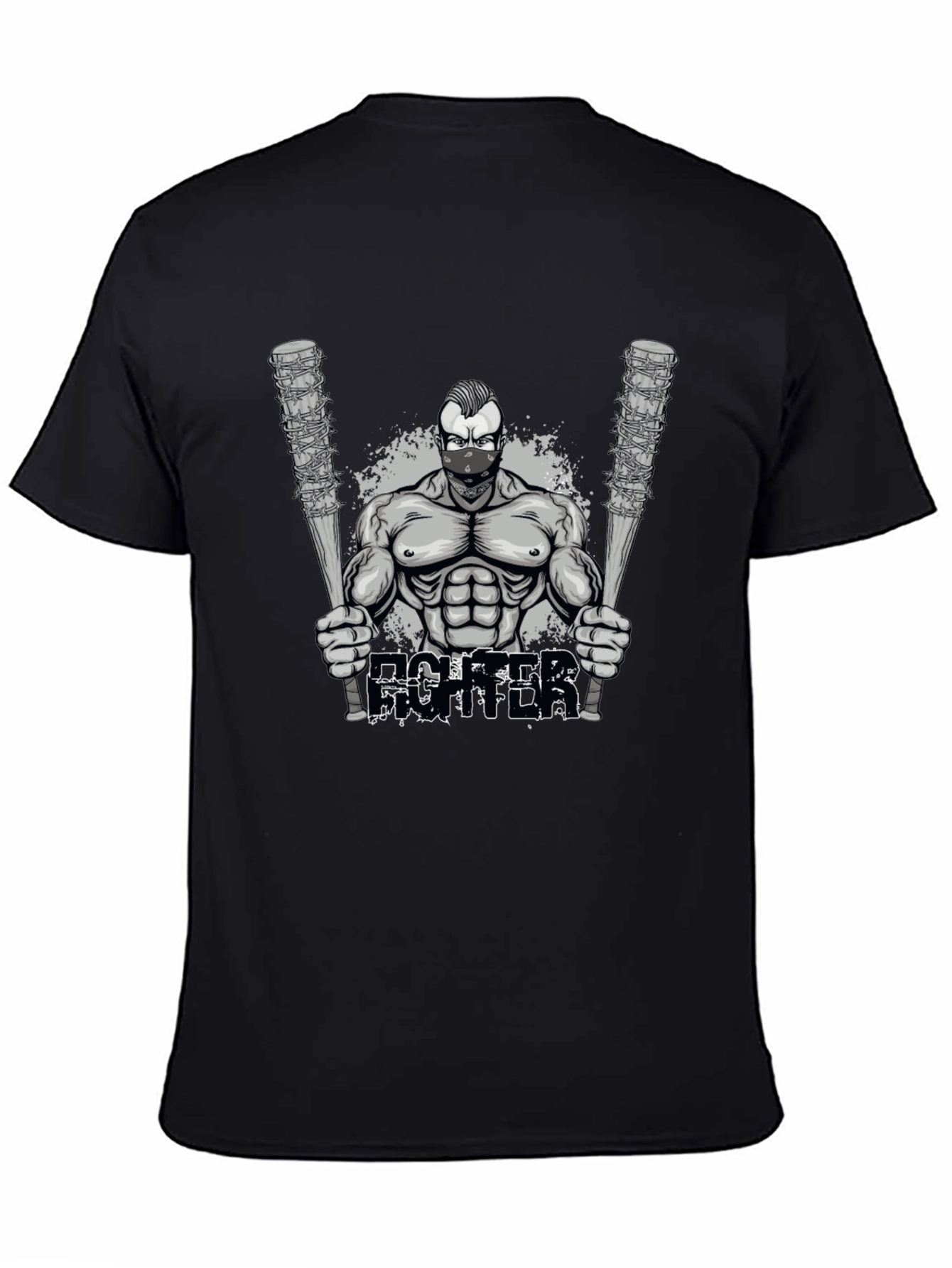 Black Fighter Graphic T-Shirt - Men's Black Tee view 4