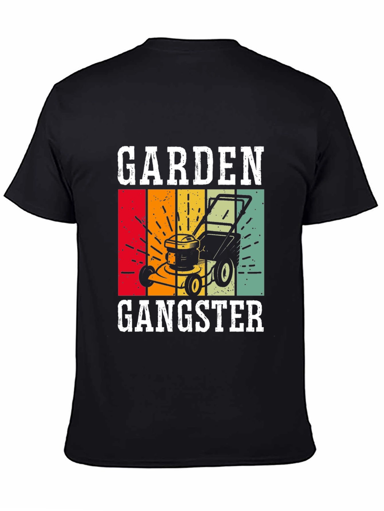Black Garden Gangster Graphic T-Shirt - Retro Lawn Mower Design view 4
