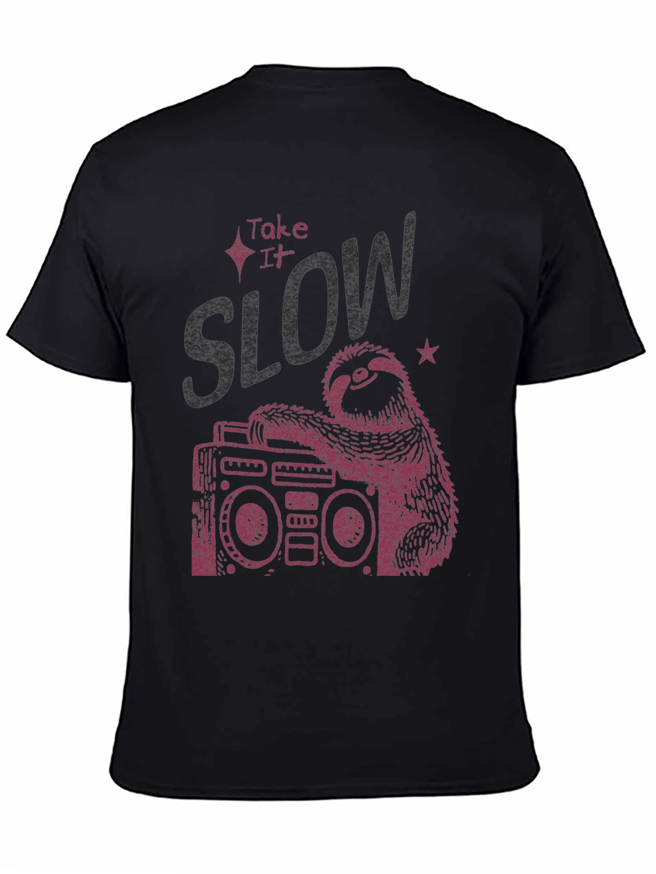 Black Take It Slow Sloth Boombox Graphic Tee view 4