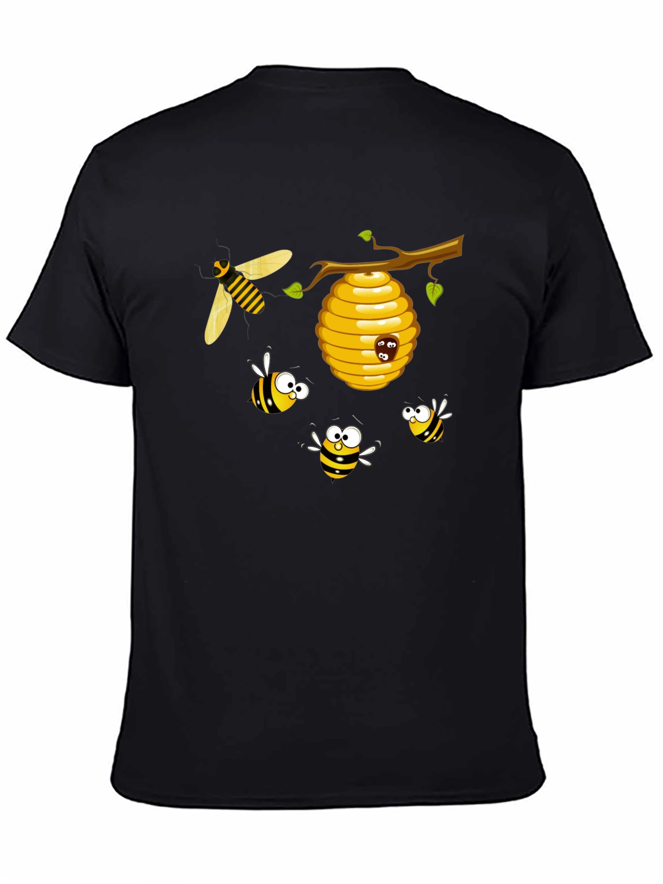 Black Cartoon Bees T-Shirt - Black Cotton Tee view 4