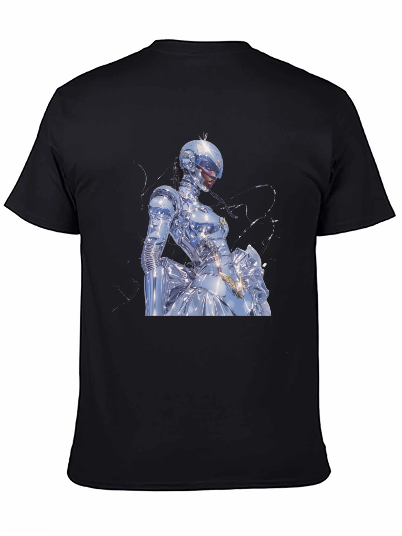 Black Futuristic Robot Woman T-Shirt view 4