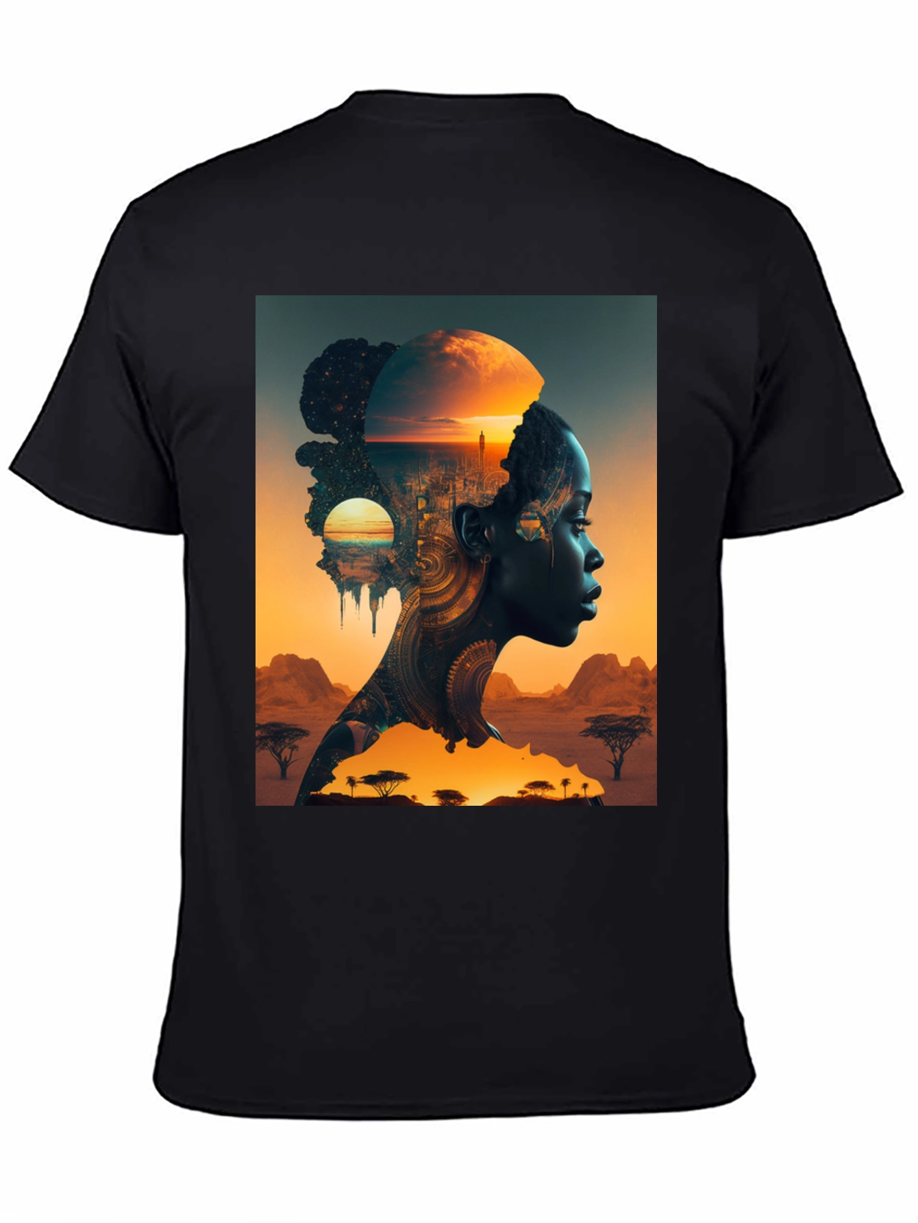 Black African Sunset Graphic T-Shirt view 4