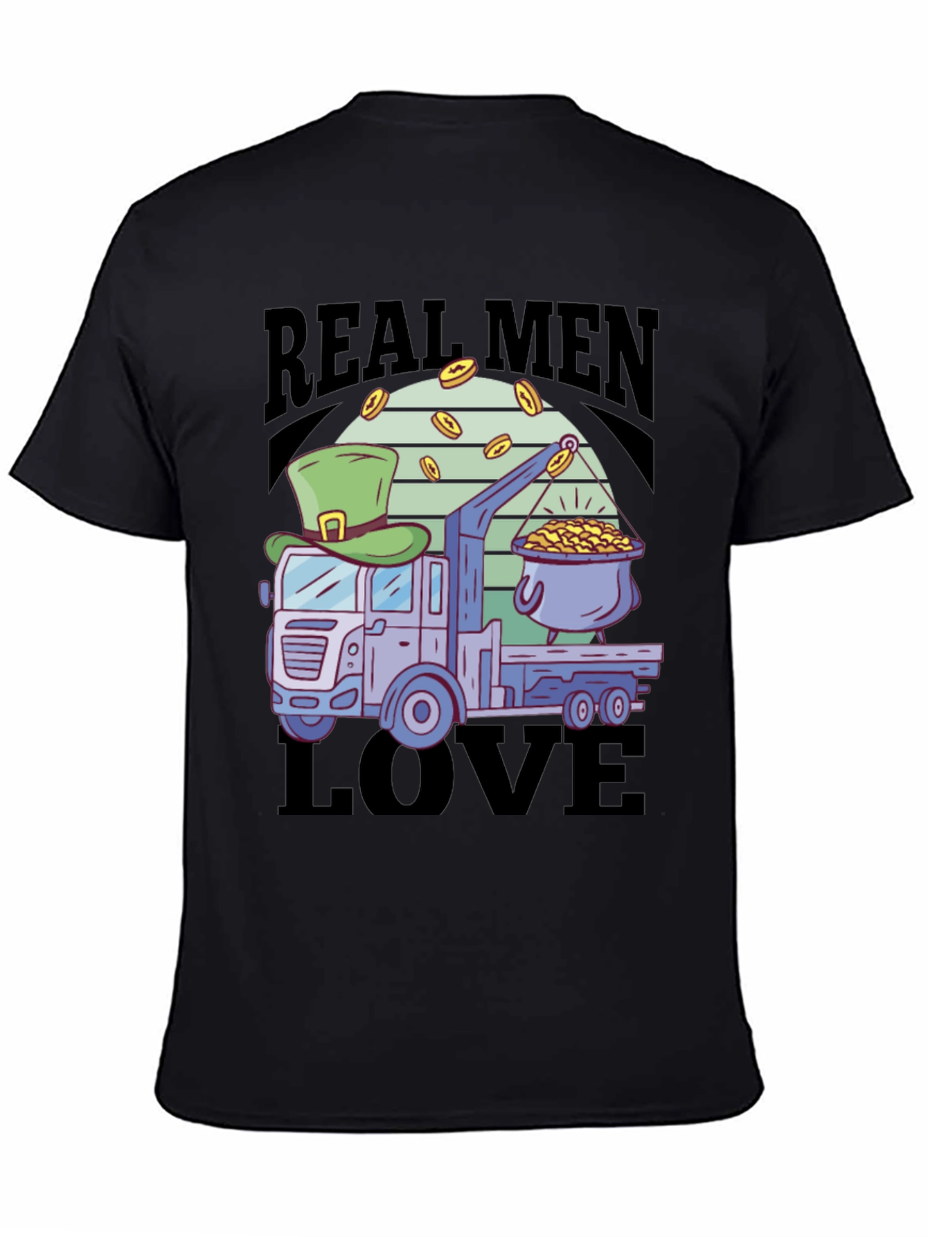 Black Real Men Love Trucks St. Patrick's Day T-Shirt view 4