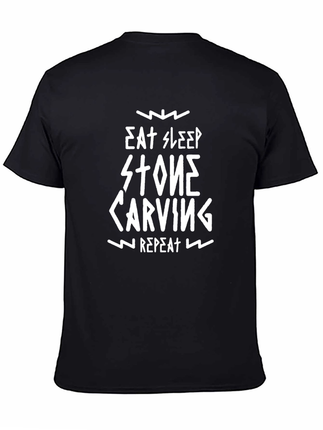 Black Eat Sleep Stone Carving Repeat Black T-Shirt view 4