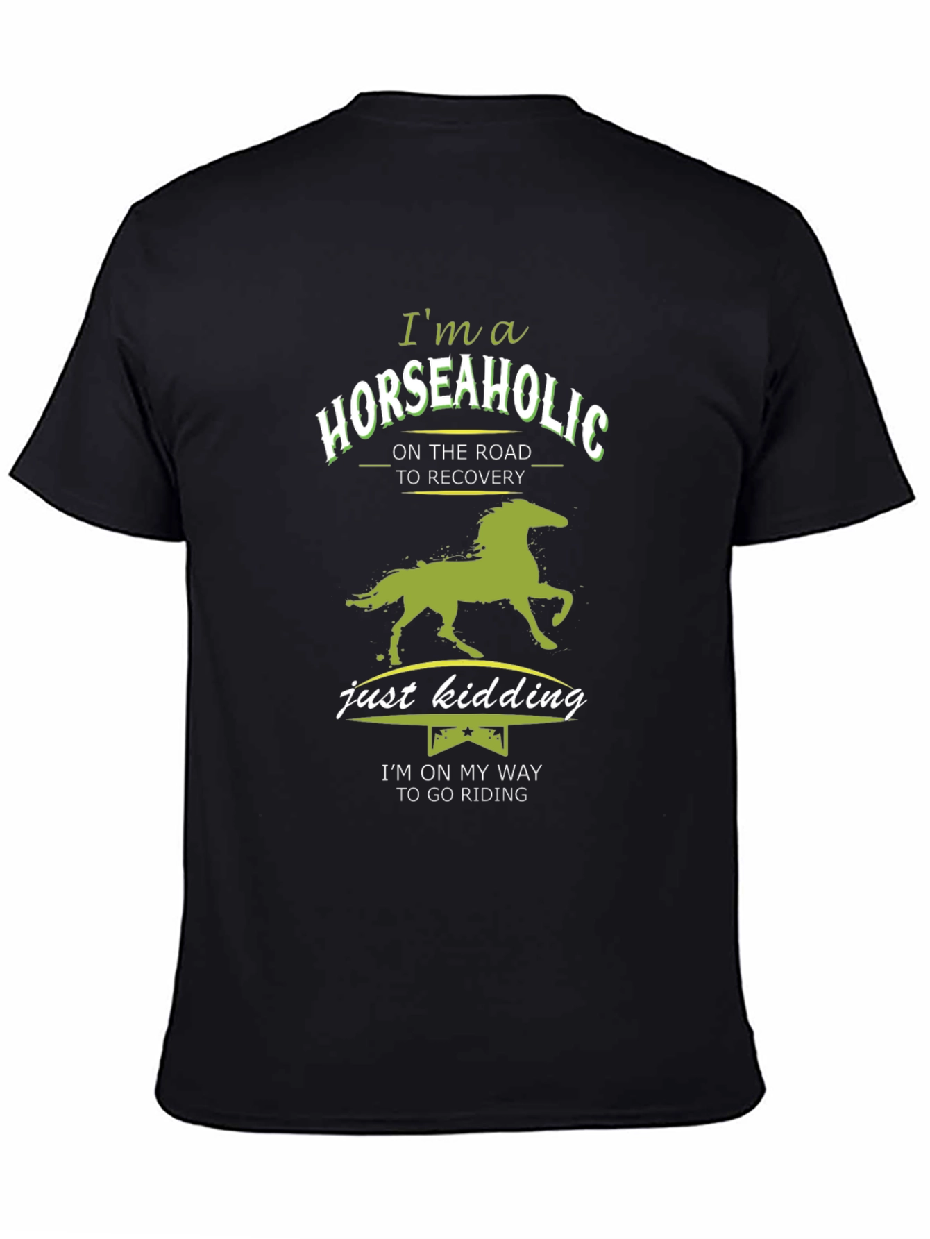 Black Horseaholic T-Shirt - Funny Equestrian Riding Tee view 4