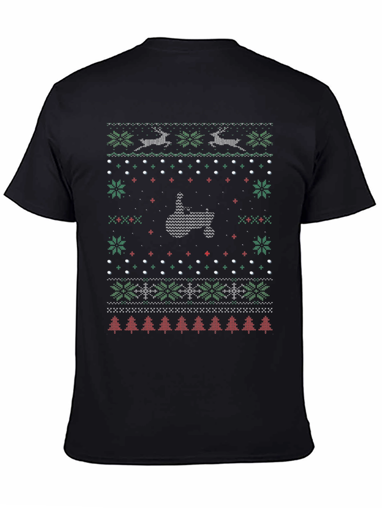 Black Ugly Christmas Sweater Middle Finger T-Shirt view 4