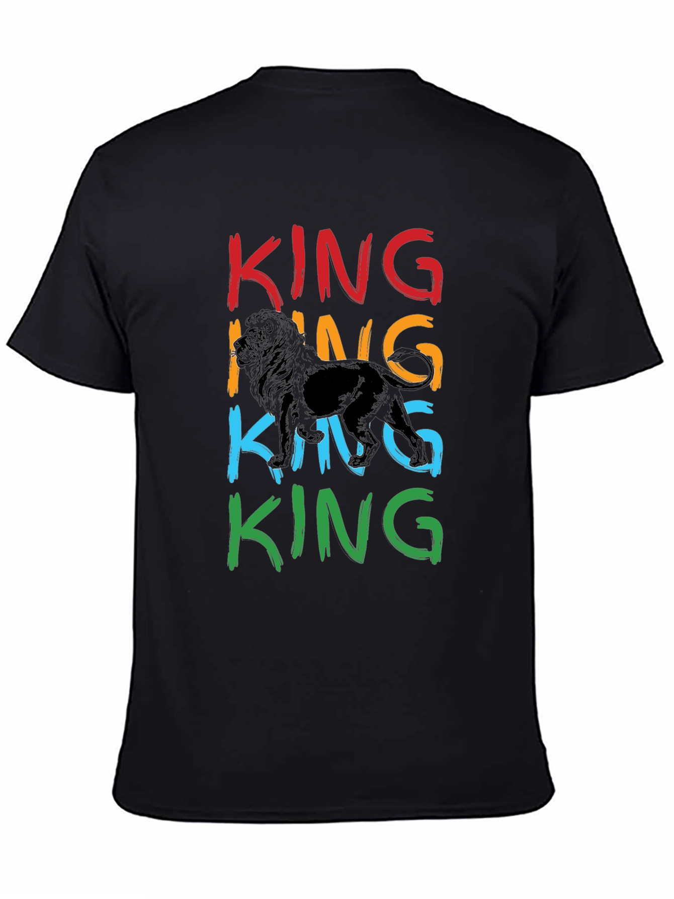 Black King Lion Graphic Print Men's T-Shirt view 4