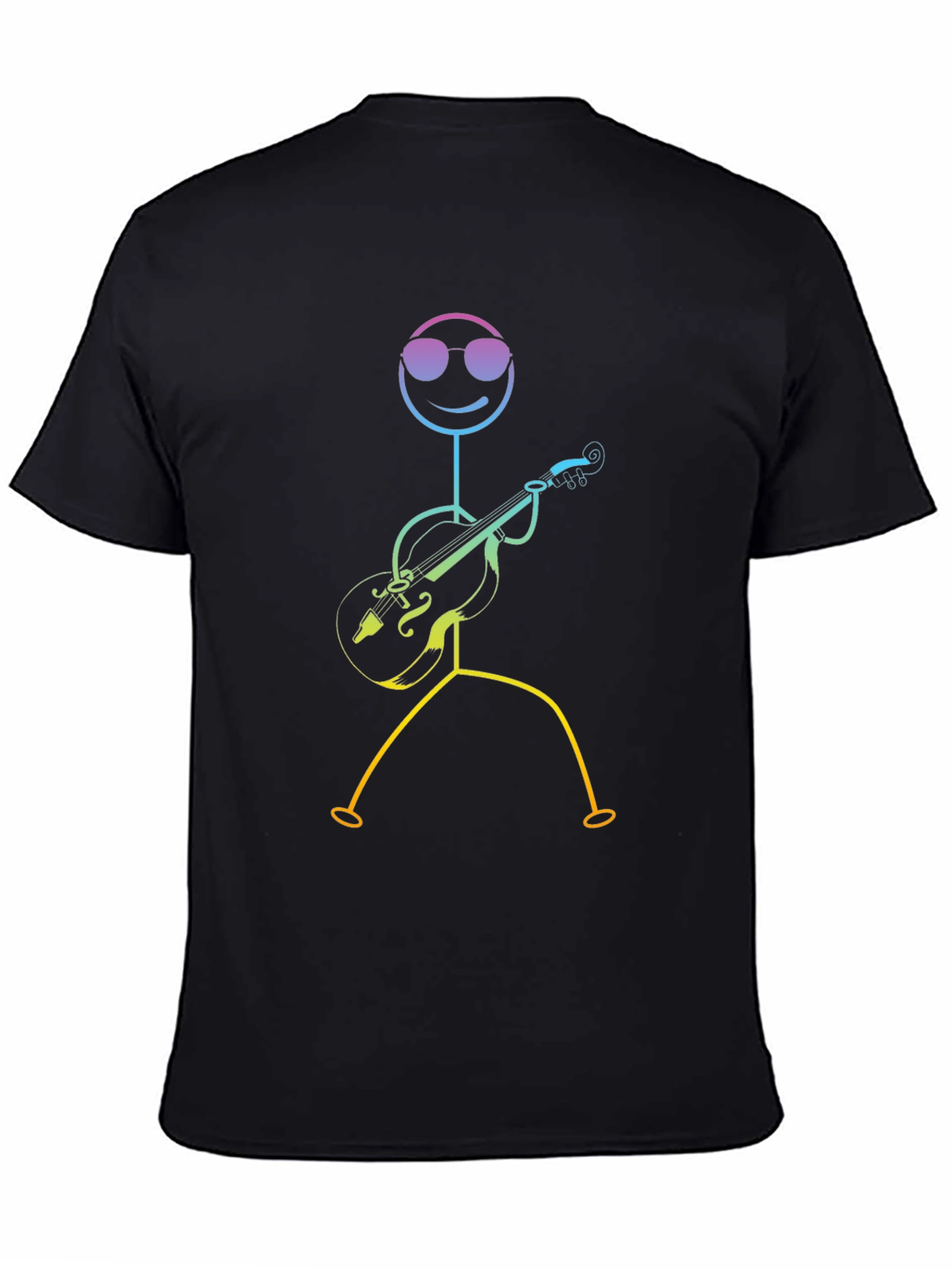 Black Cool Stick Figure Musician Black T-Shirt view 4