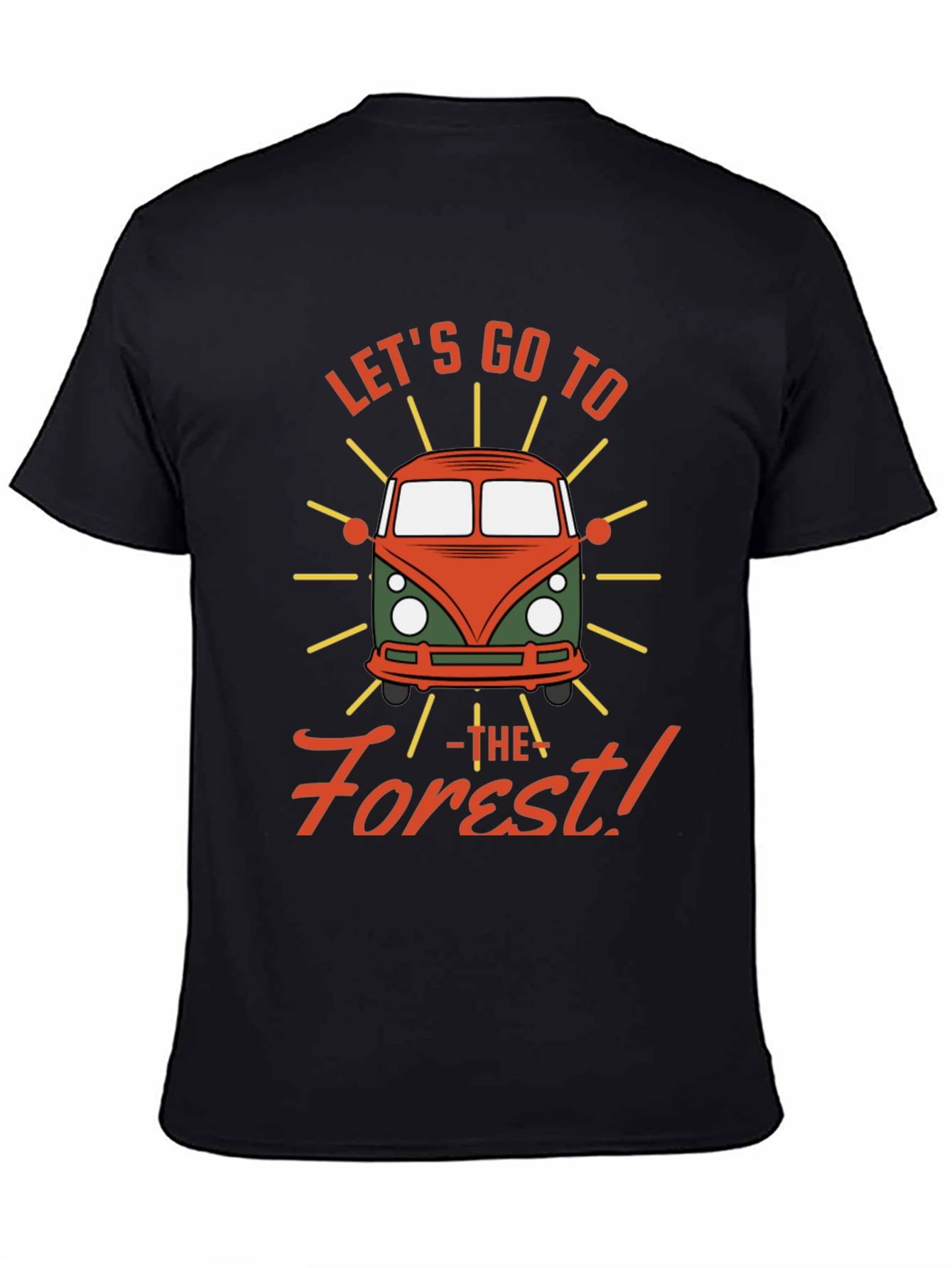 Black Let's Go to the Forest Retro Camper Van Graphic Tee view 4