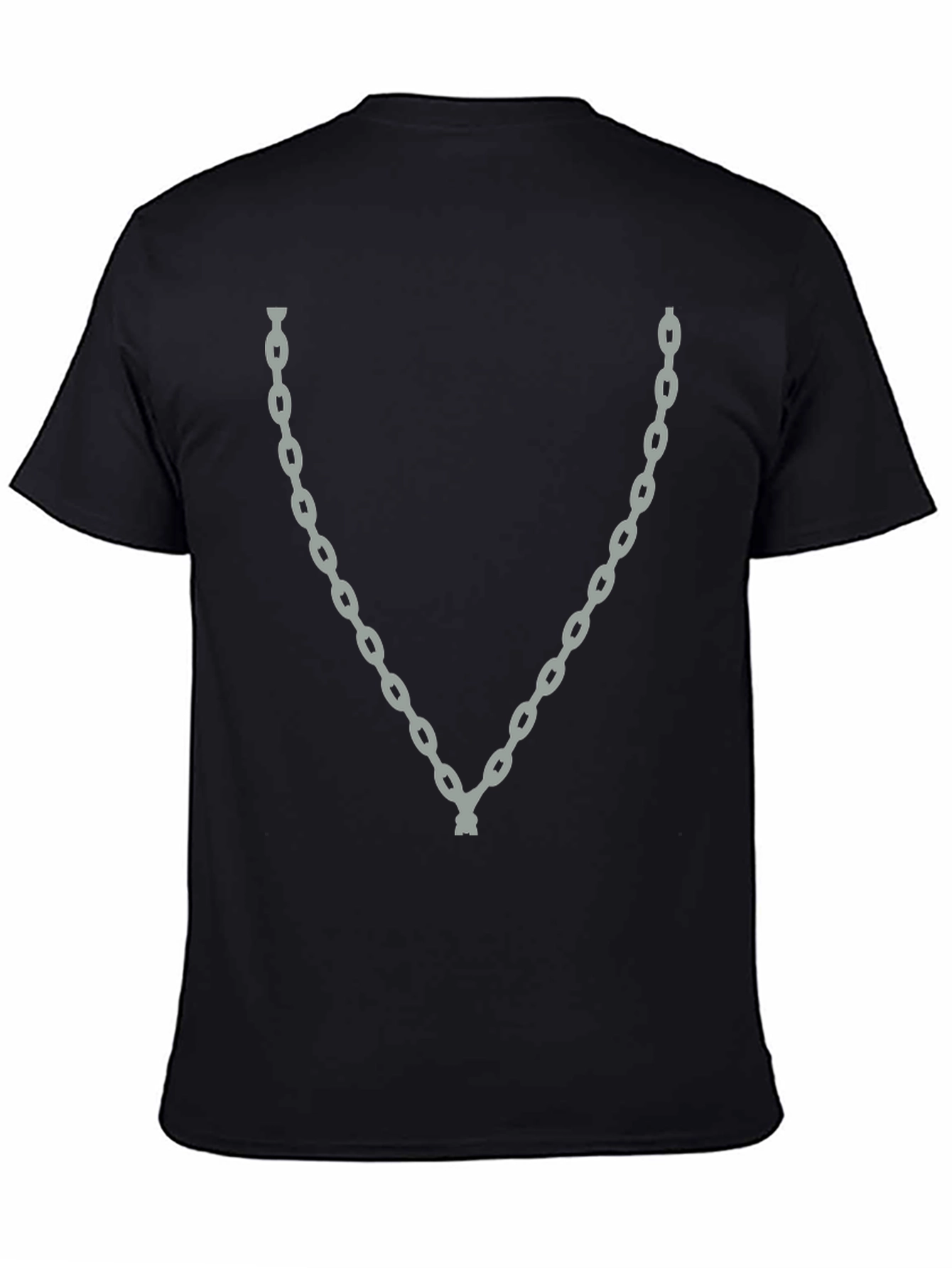 Black Men's Black Graphic T-Shirt with Chain Print view 4