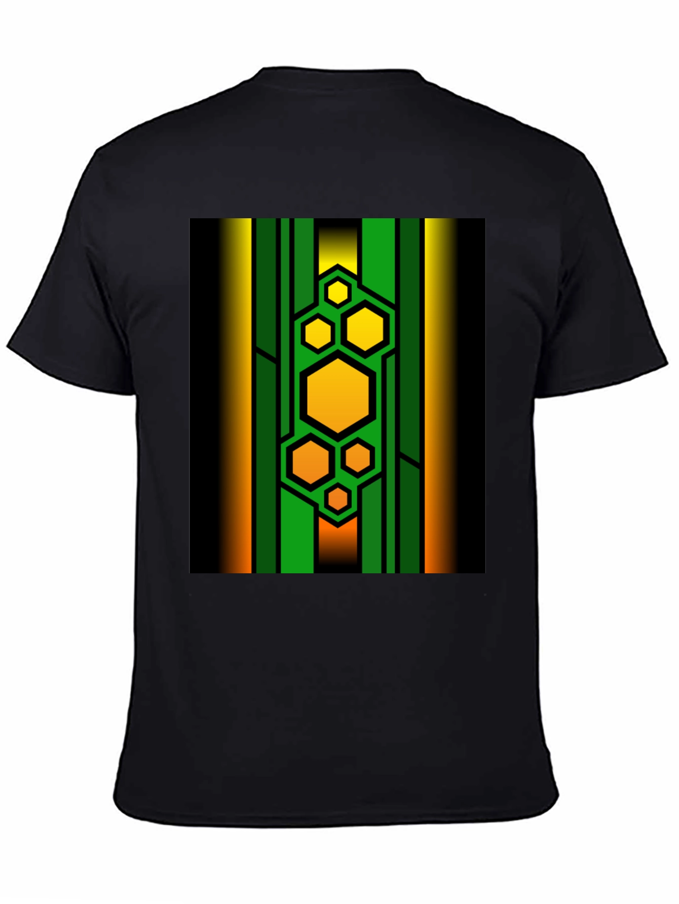 Black Geometric Hexagon Pattern T-Shirt view 4