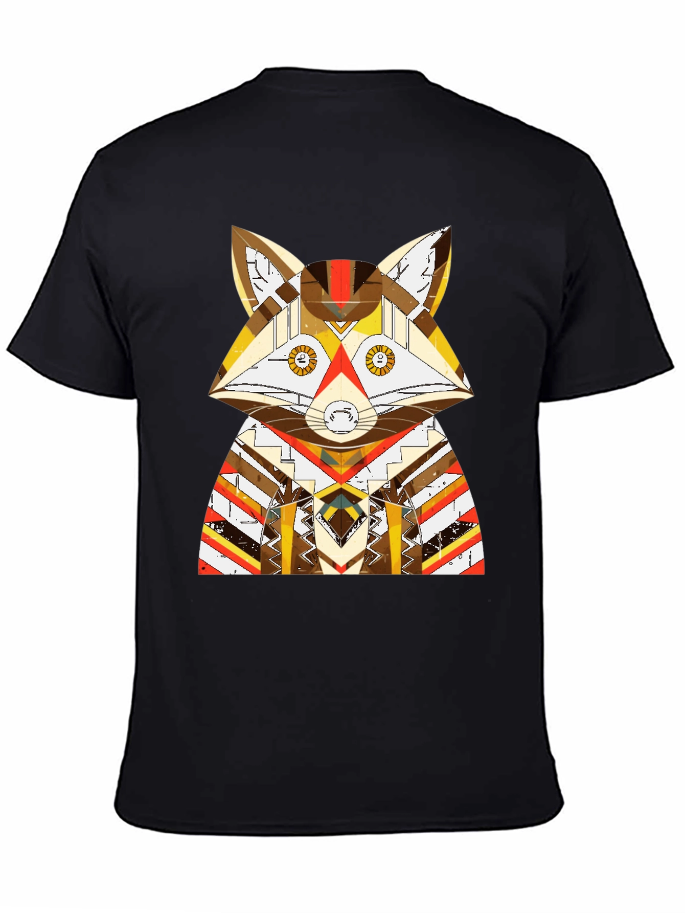 Black Geometric Fox Graphic Black T-Shirt view 4