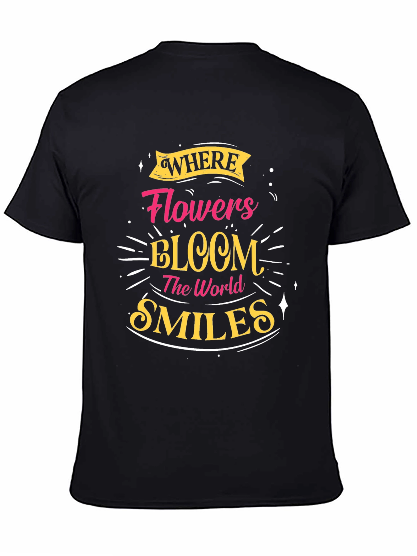 Black Floral Bloom Smiles Black Graphic Tee view 4