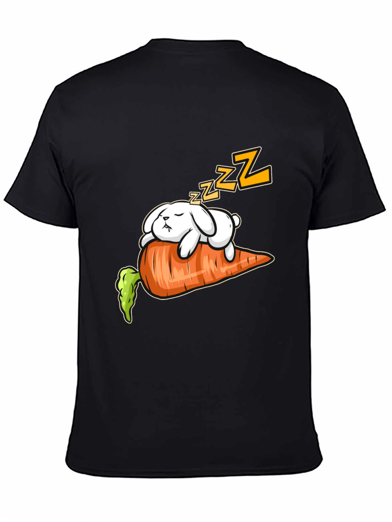 Black Sleeping Bunny on Carrot Graphic Tee view 4
