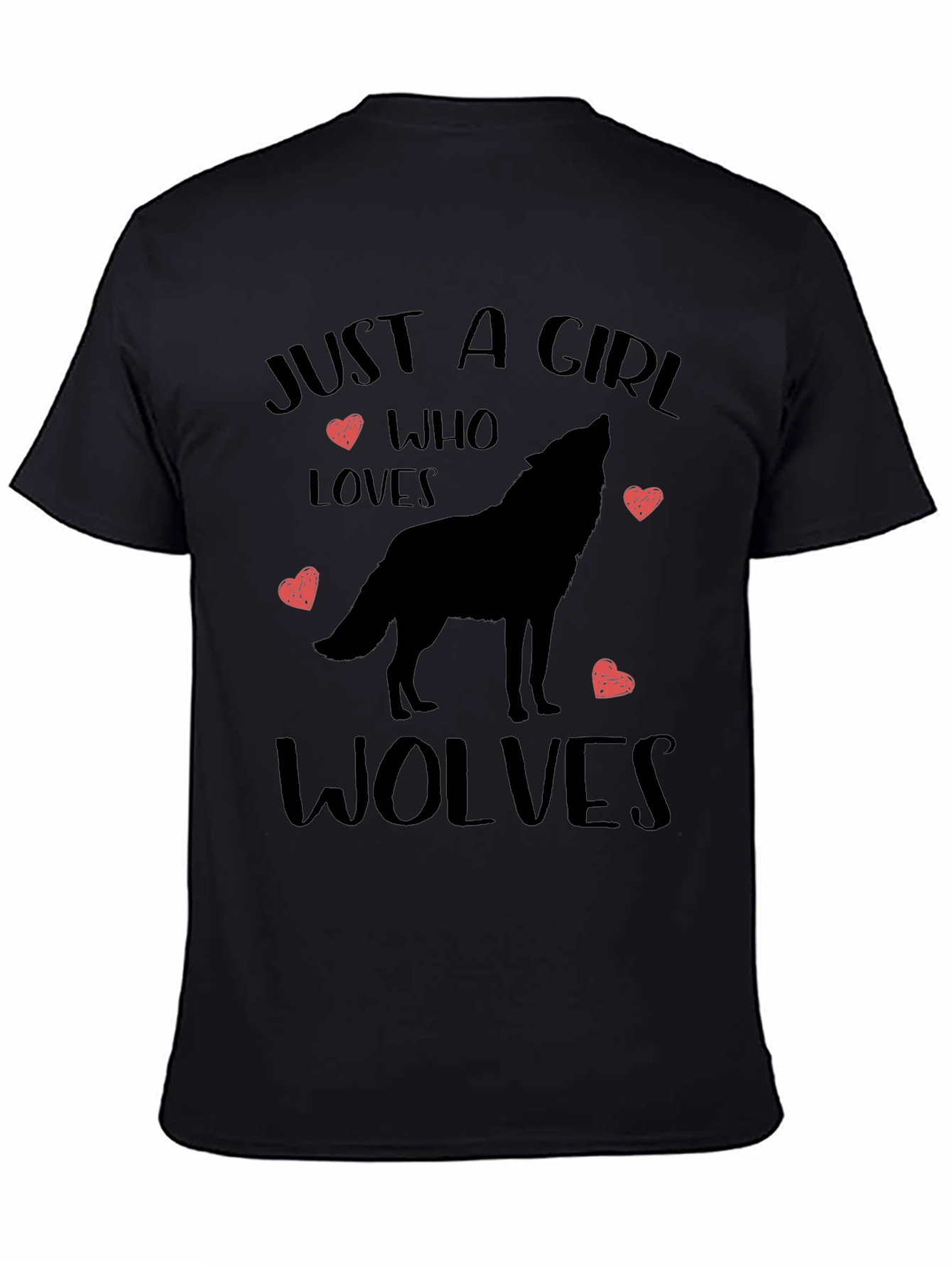 Black Just a Girl Who Loves Wolves T-Shirt view 4
