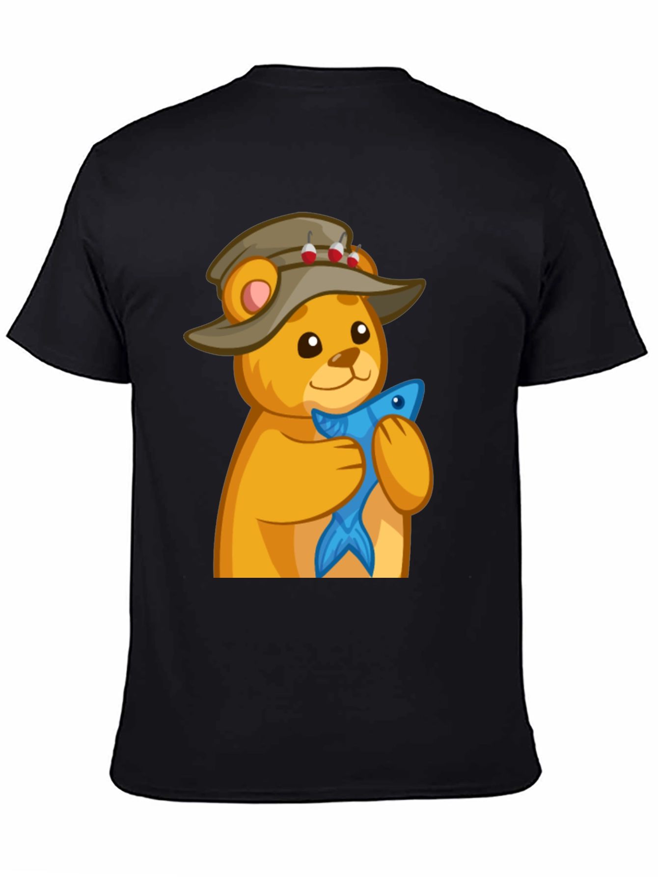 Black Fishing Bear T-Shirt view 4