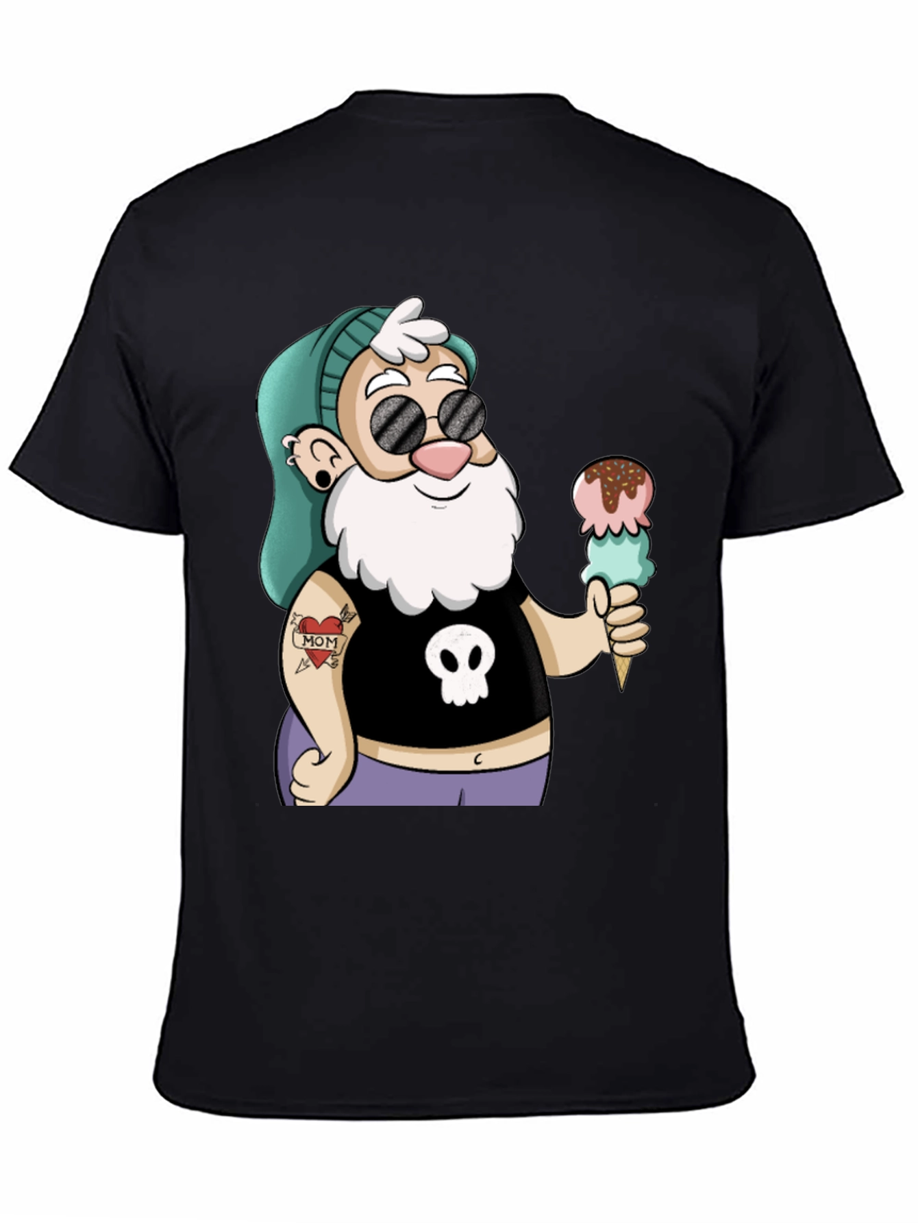 Black Cartoon Hipster Gnome T-Shirt view 4