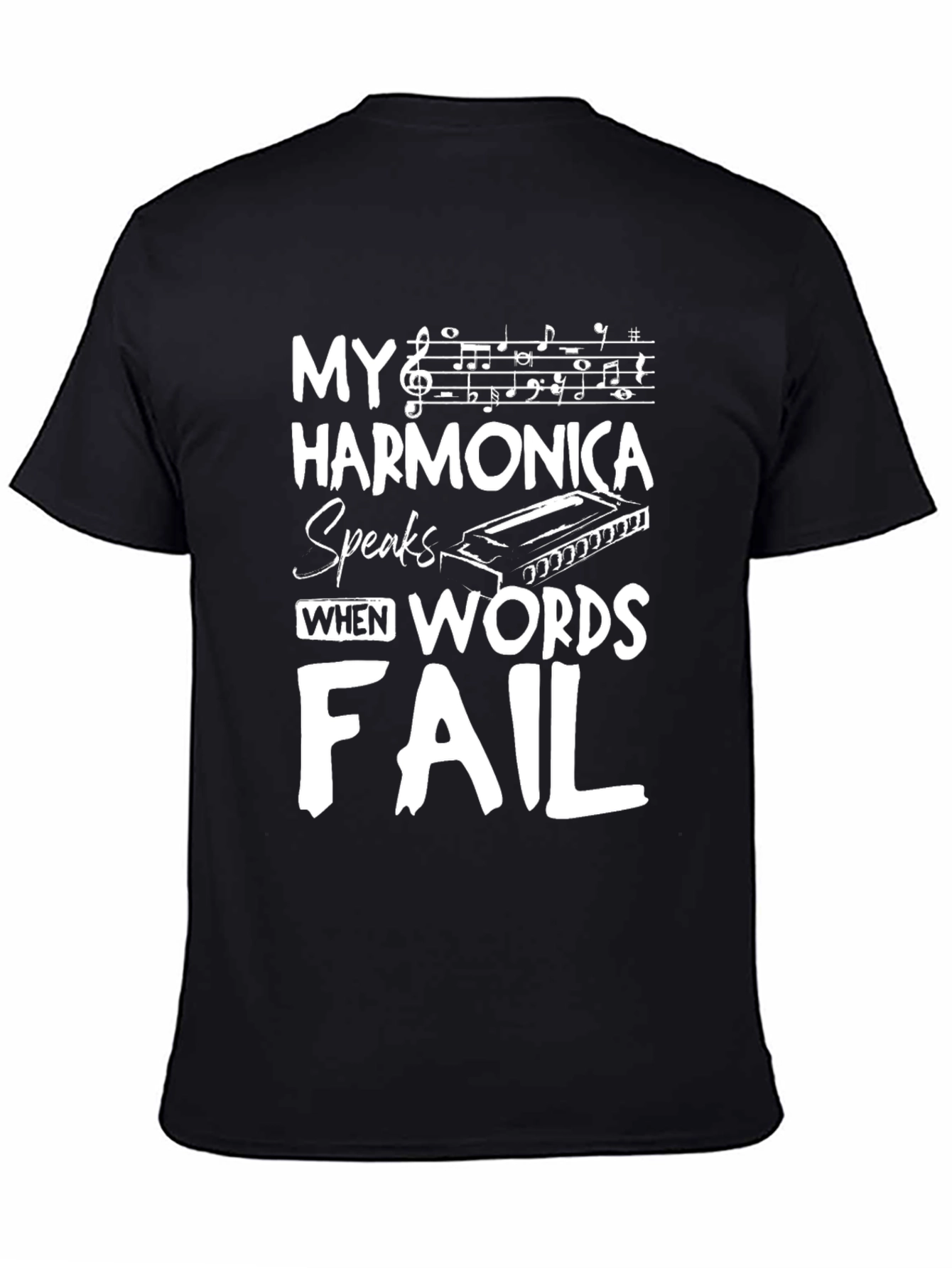 Black Harmonica Speaks T-Shirt - Music Lover Tee view 4