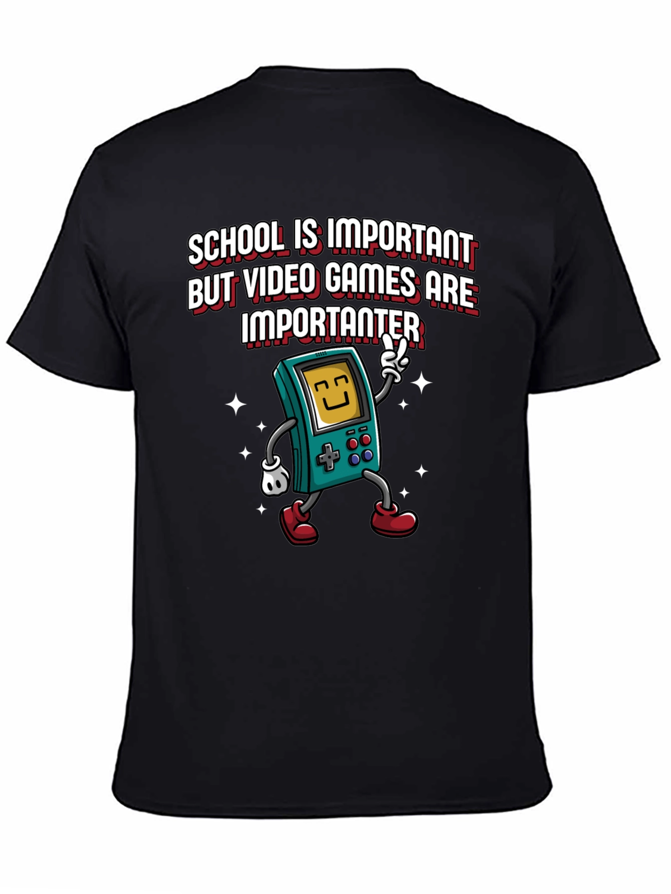 Black Video Game Lover's Tee: School vs Games view 4