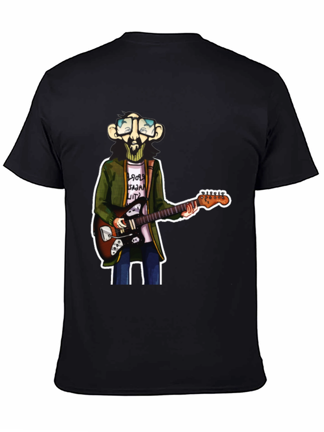 Black Cartoon Guitar Player Graphic Tee view 4