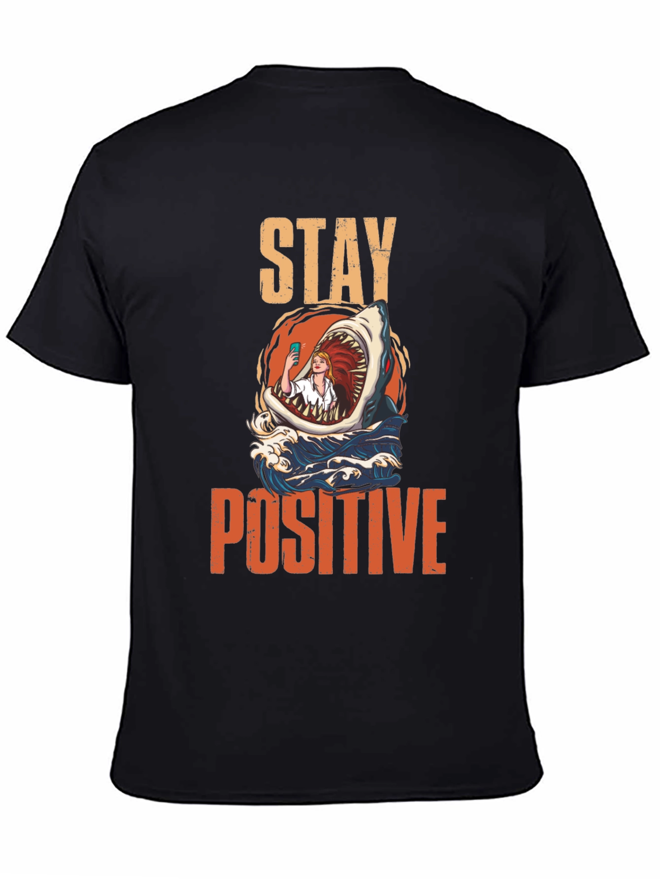 Black Stay Positive Shark Selfie Graphic Tee view 4