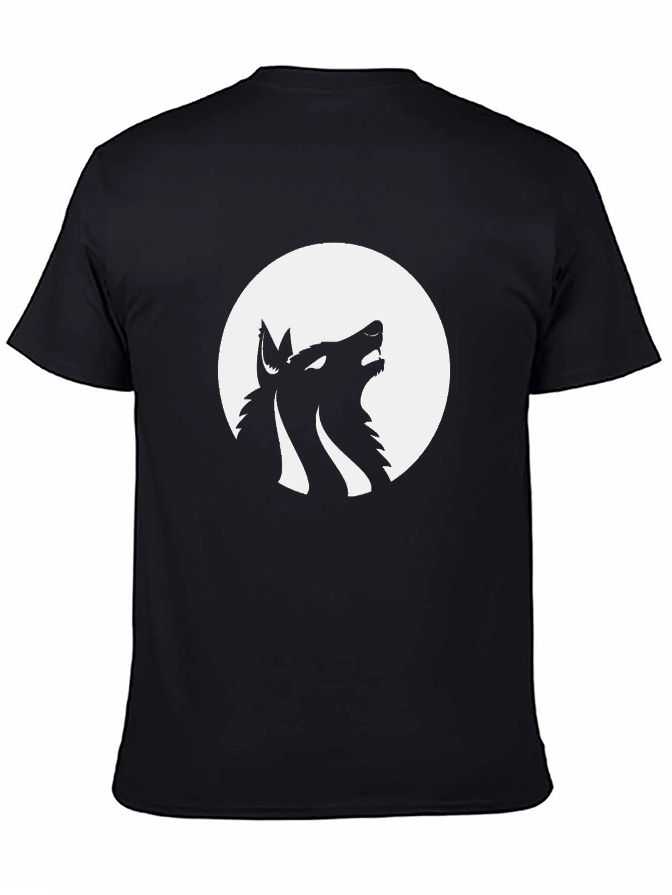 Black Wolf Howling at Moon Graphic Tee - Black Cotton Blend view 4