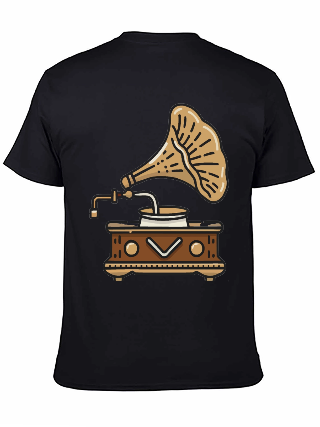 Black Vintage Gramophone T-Shirt - Retro Music Style view 4