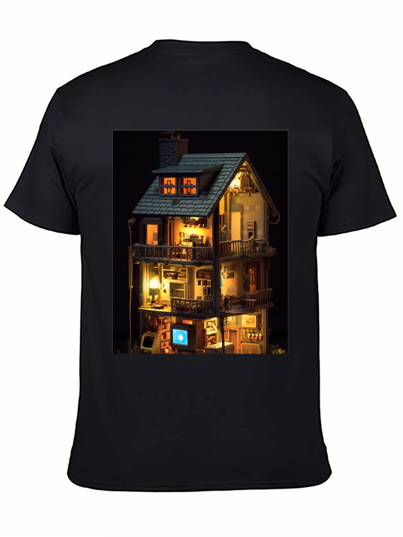 Black Architectural Dollhouse Graphic Tee - Unique Design view 4