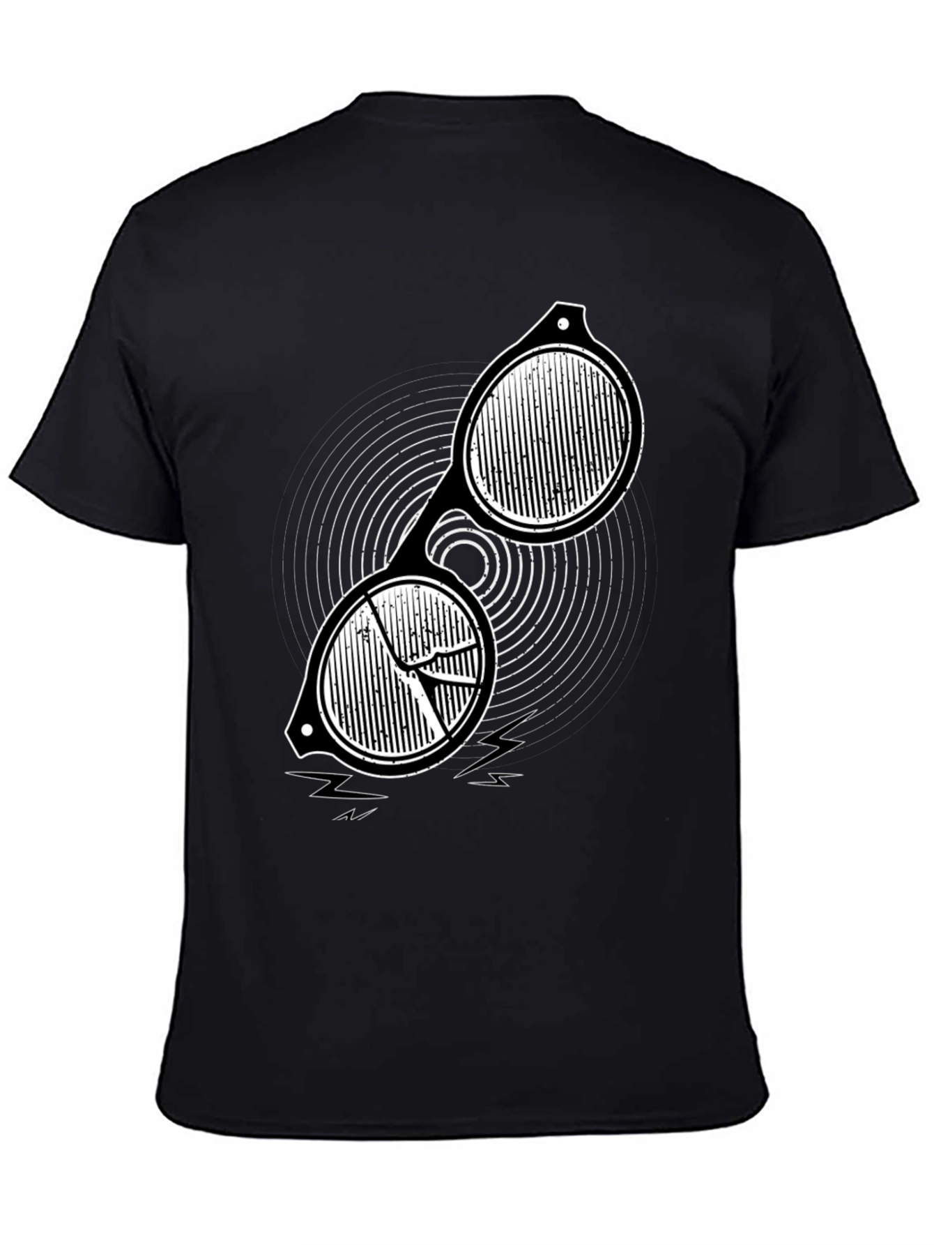 Black Men's Black Graphic Tee - Retro Sunglasses Design view 4