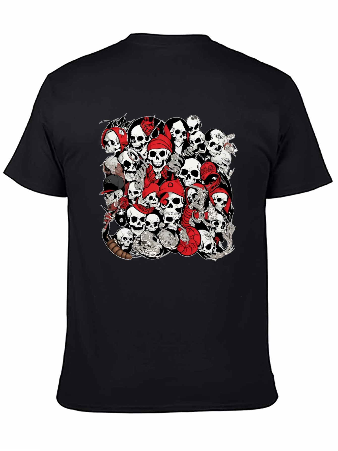 Black Skull Pile Graphic Tee - Bold Black T-Shirt view 4