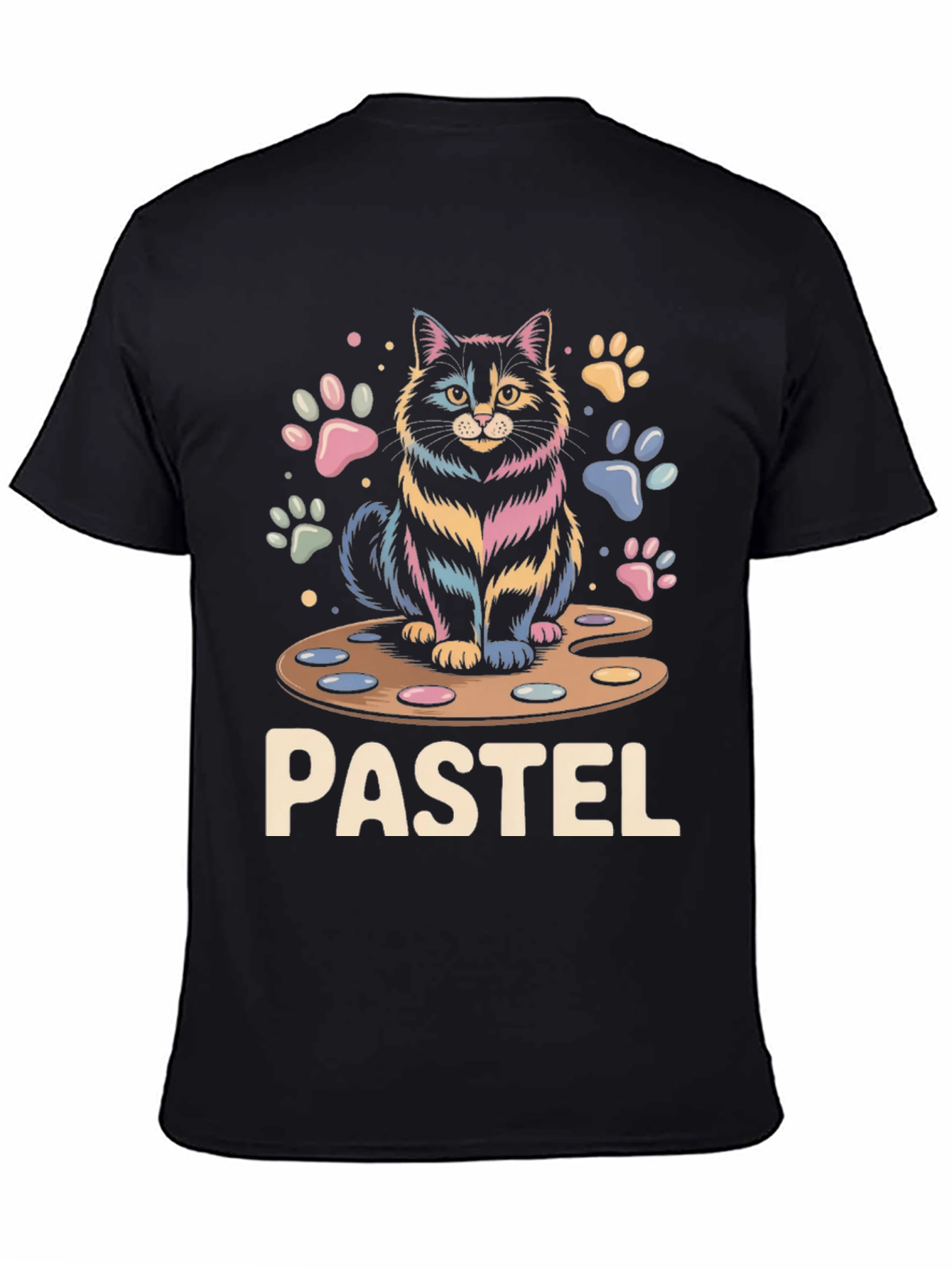 Black Pastel Cat Palette T-Shirt view 4