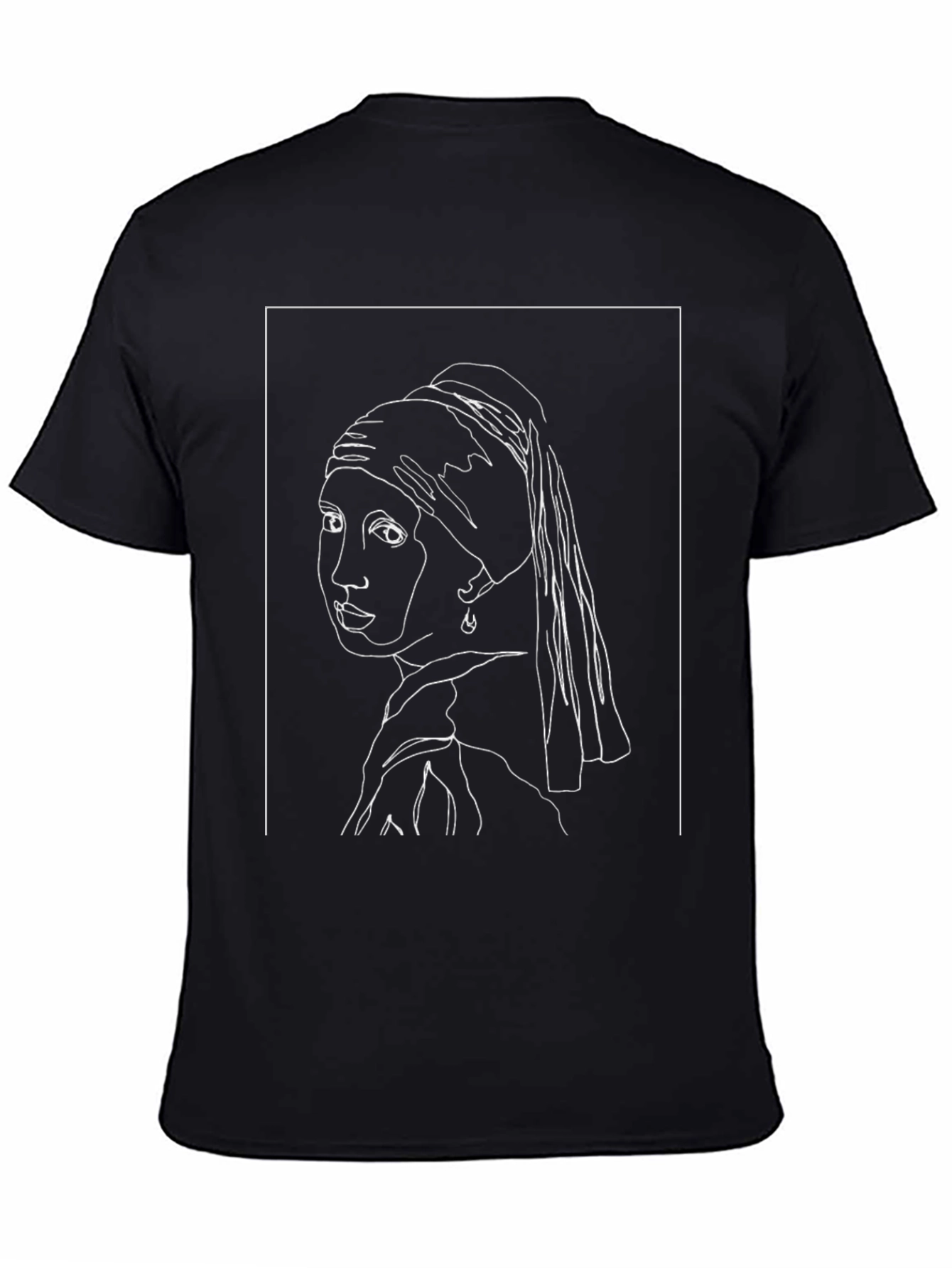 Black Girl with a Pearl Earring Line Art Black T-Shirt view 4