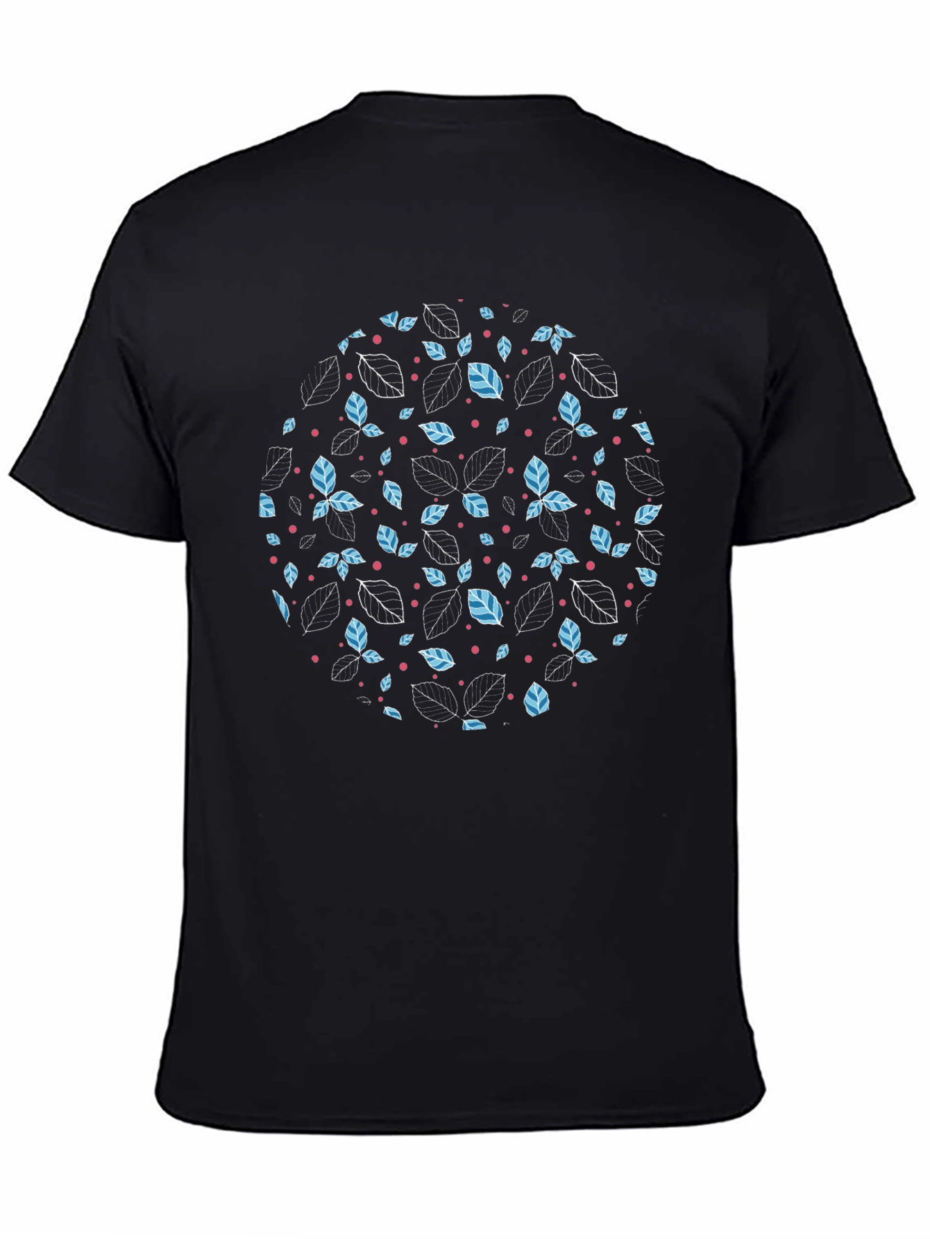 Black Leaf Pattern Black T-Shirt view 4