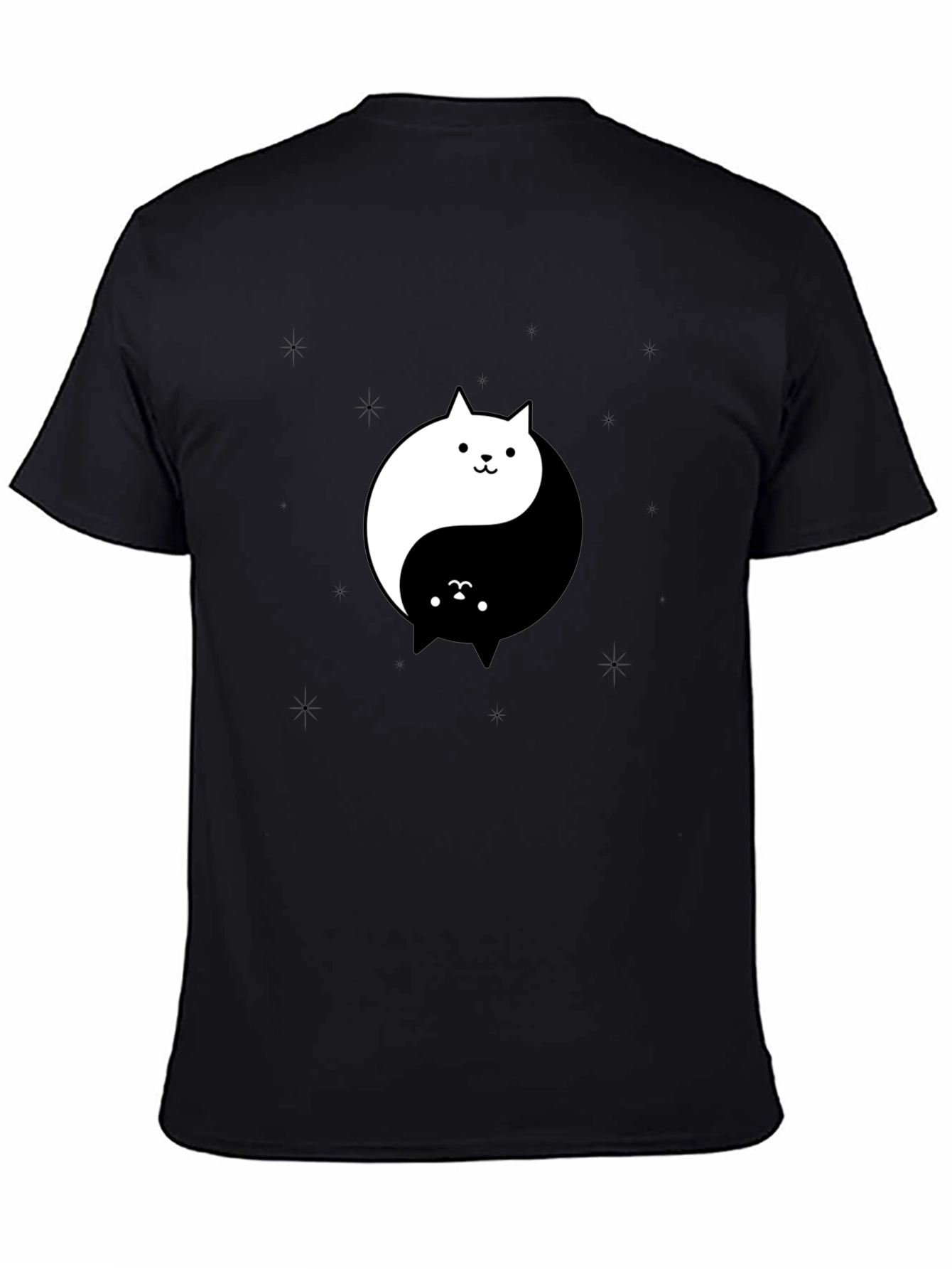 Black Yin Yang Cat Graphic Tee - Black Cotton T-Shirt view 4