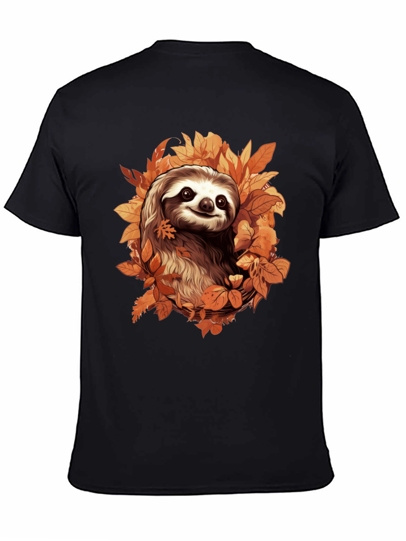 Black Sloth in Autumn Leaves Graphic T-Shirt view 4