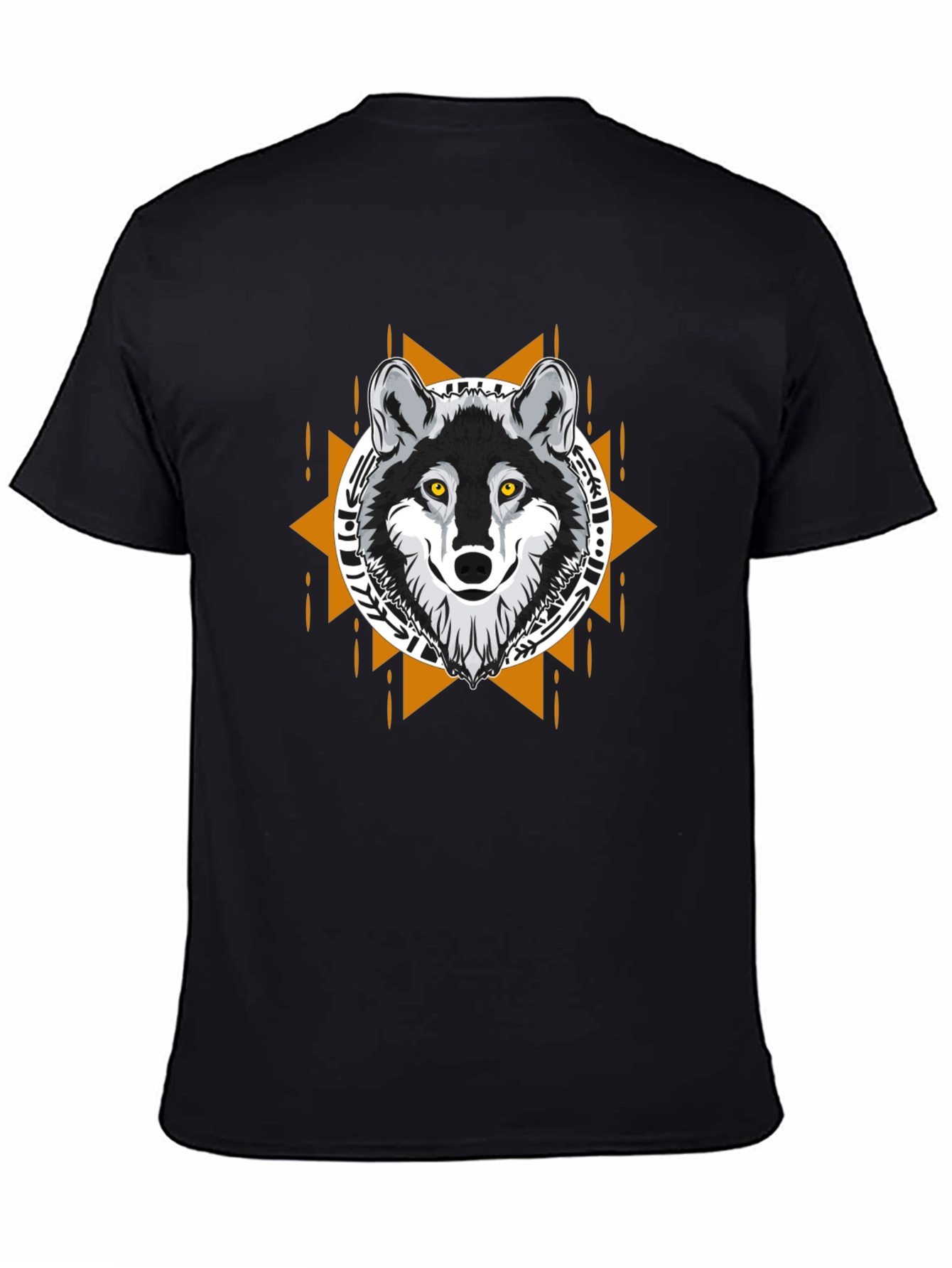 Black Wolf Graphic Tee - Tribal Design Black T-Shirt view 4