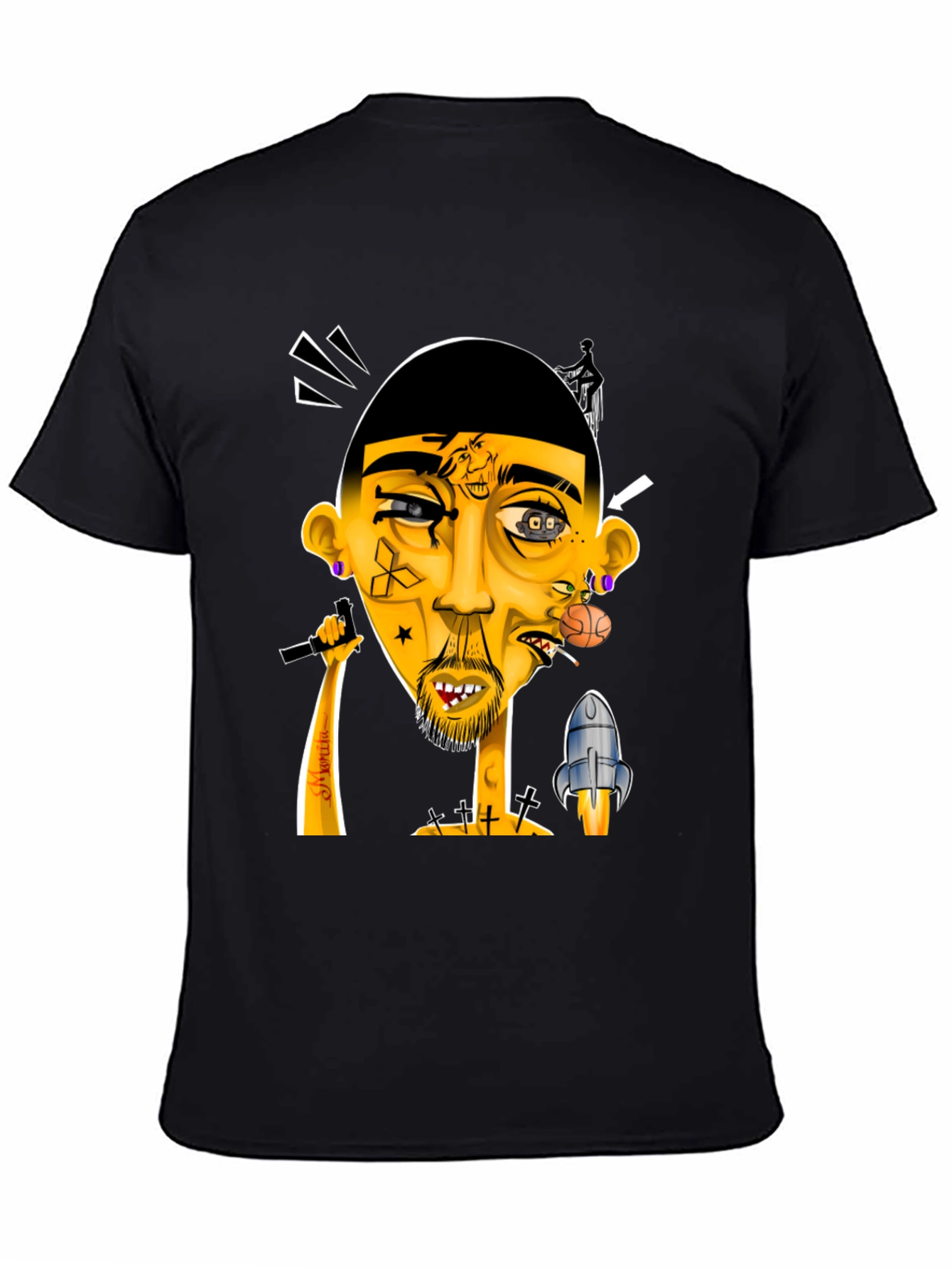 Black Unique Graphic Print Tee - Artistic Design view 4