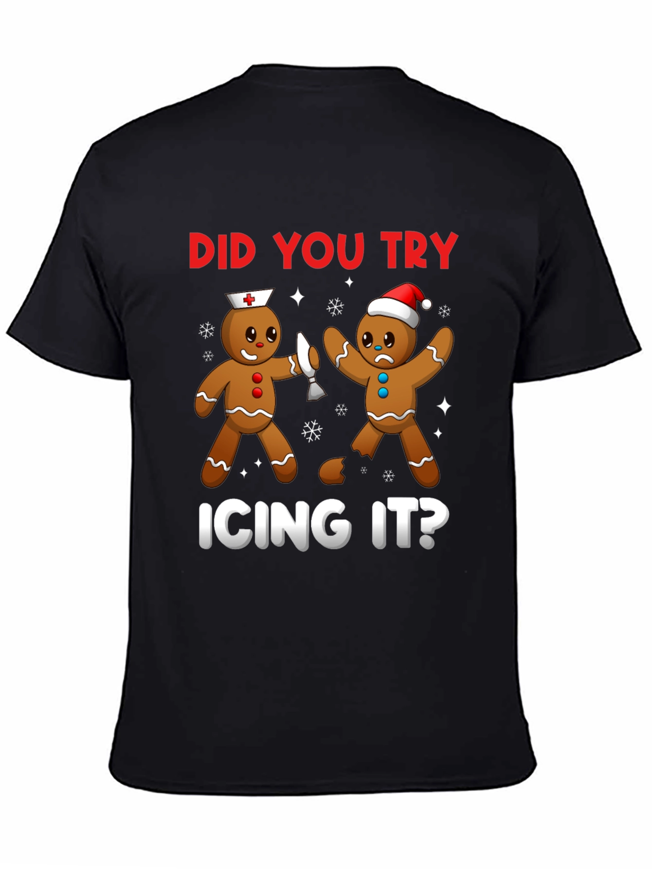 Black Gingerbread Icing T-Shirt Funny Christmas Tee view 4