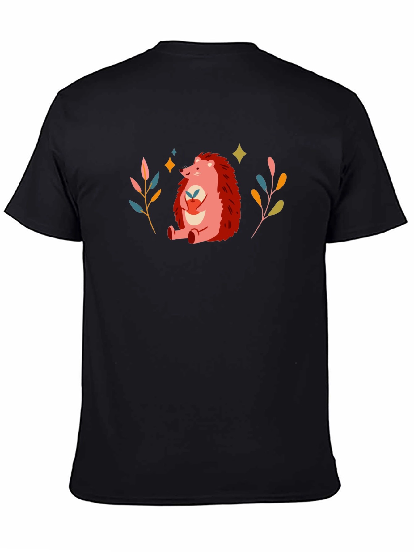 Black Cute Hedgehog Graphic Print Black T-Shirt view 4