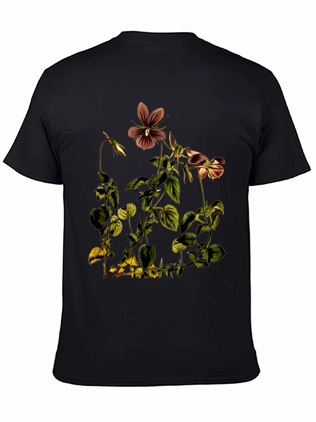 Black Botanical Flower Graphic Print T-Shirt view 4
