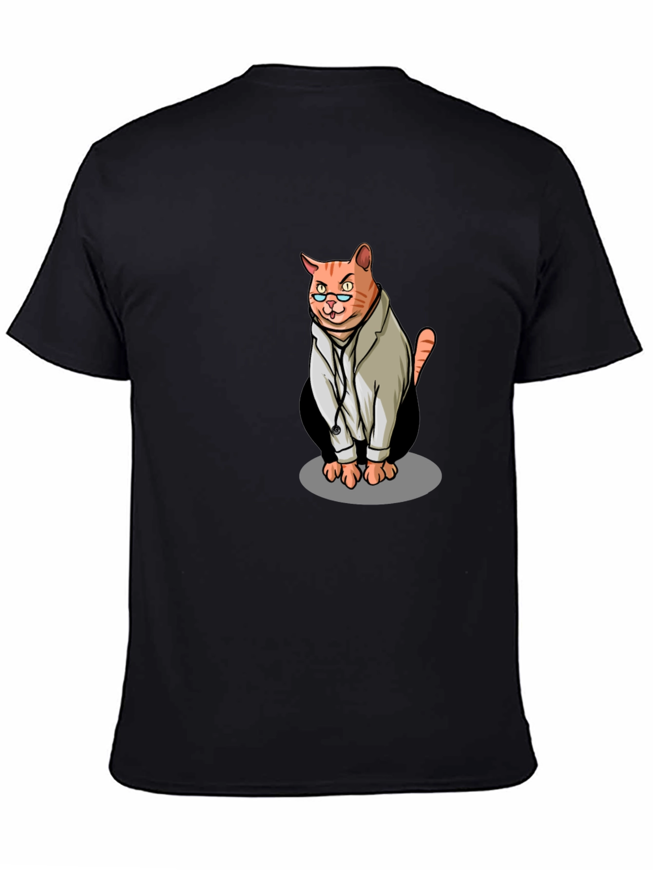 Black Doctor Cat Graphic Tee - Unisex Black T-Shirt view 4