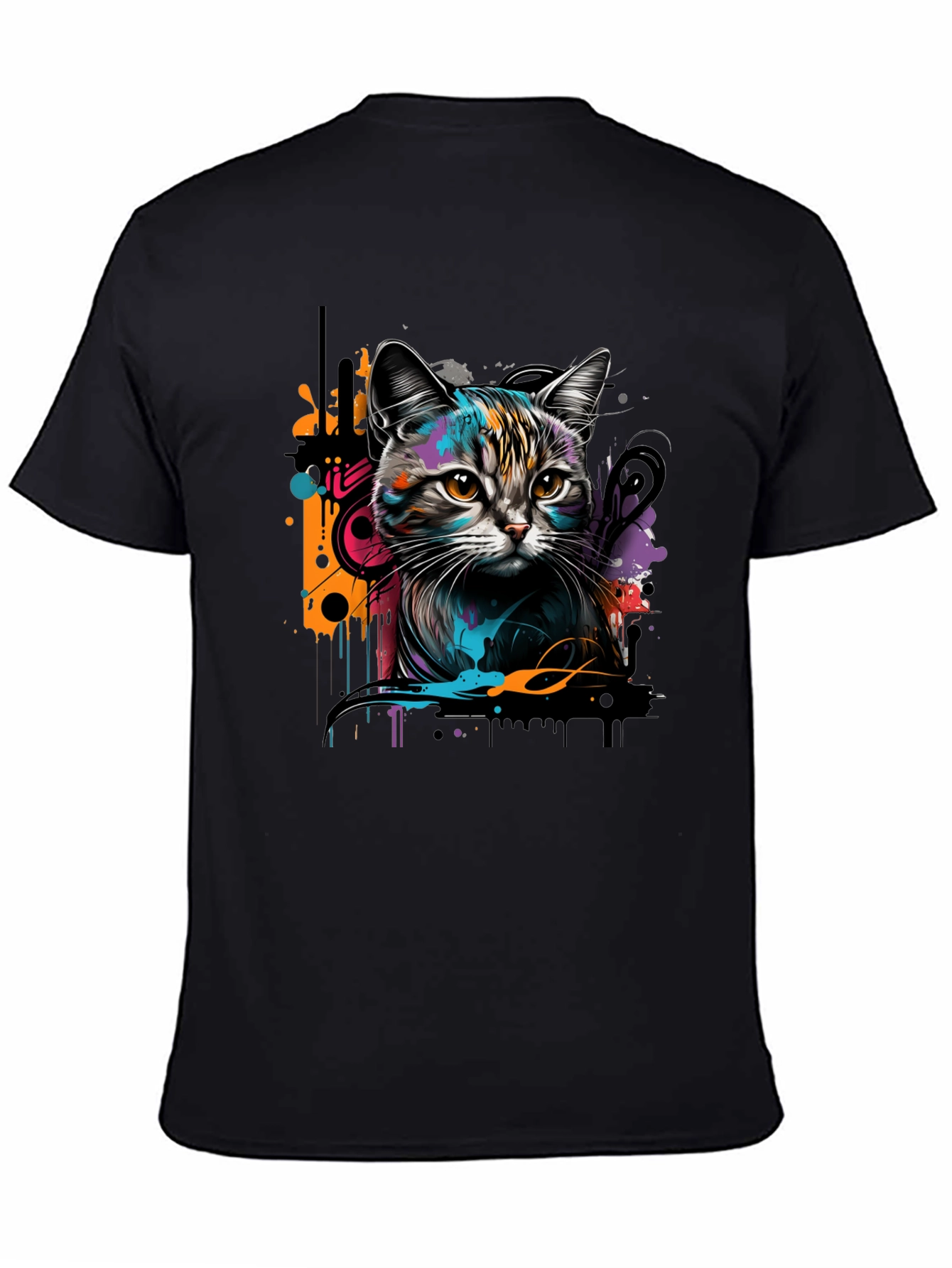 Black Cool Cat Graphic Print Black T-Shirt view 4