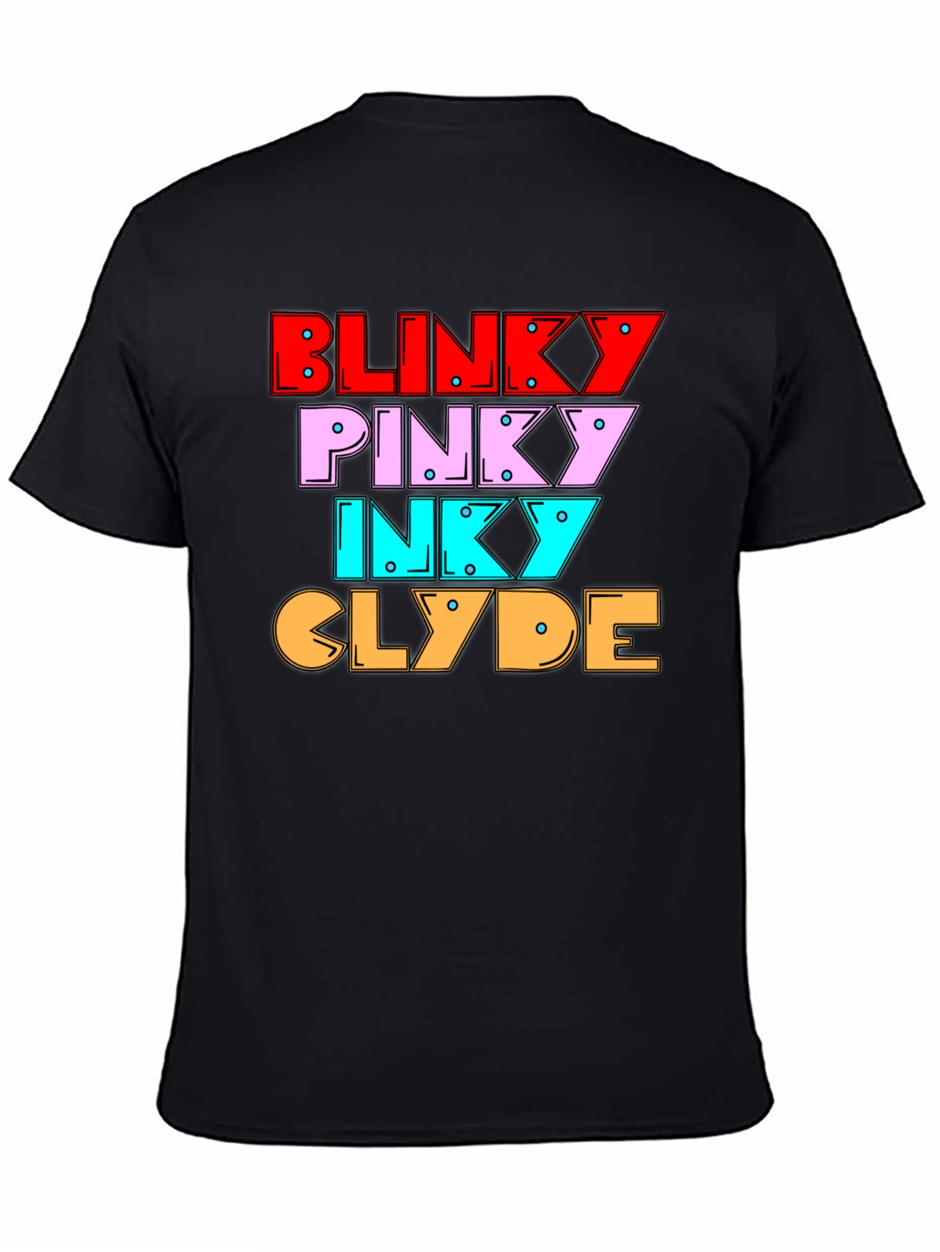 Black Retro Gaming Tee - Blinky, Pinky, Inky, Clyde Shirt view 4