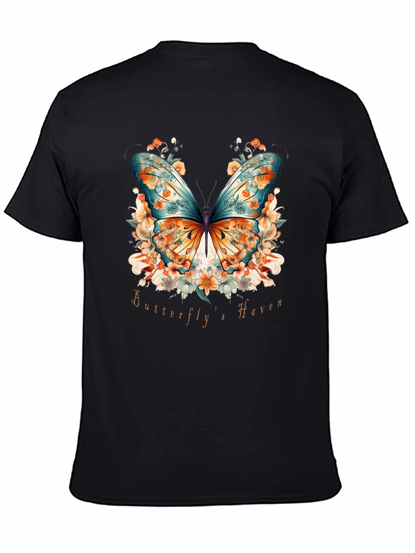 Black Butterfly Haven Graphic Tee - Stylish Nature Design view 4