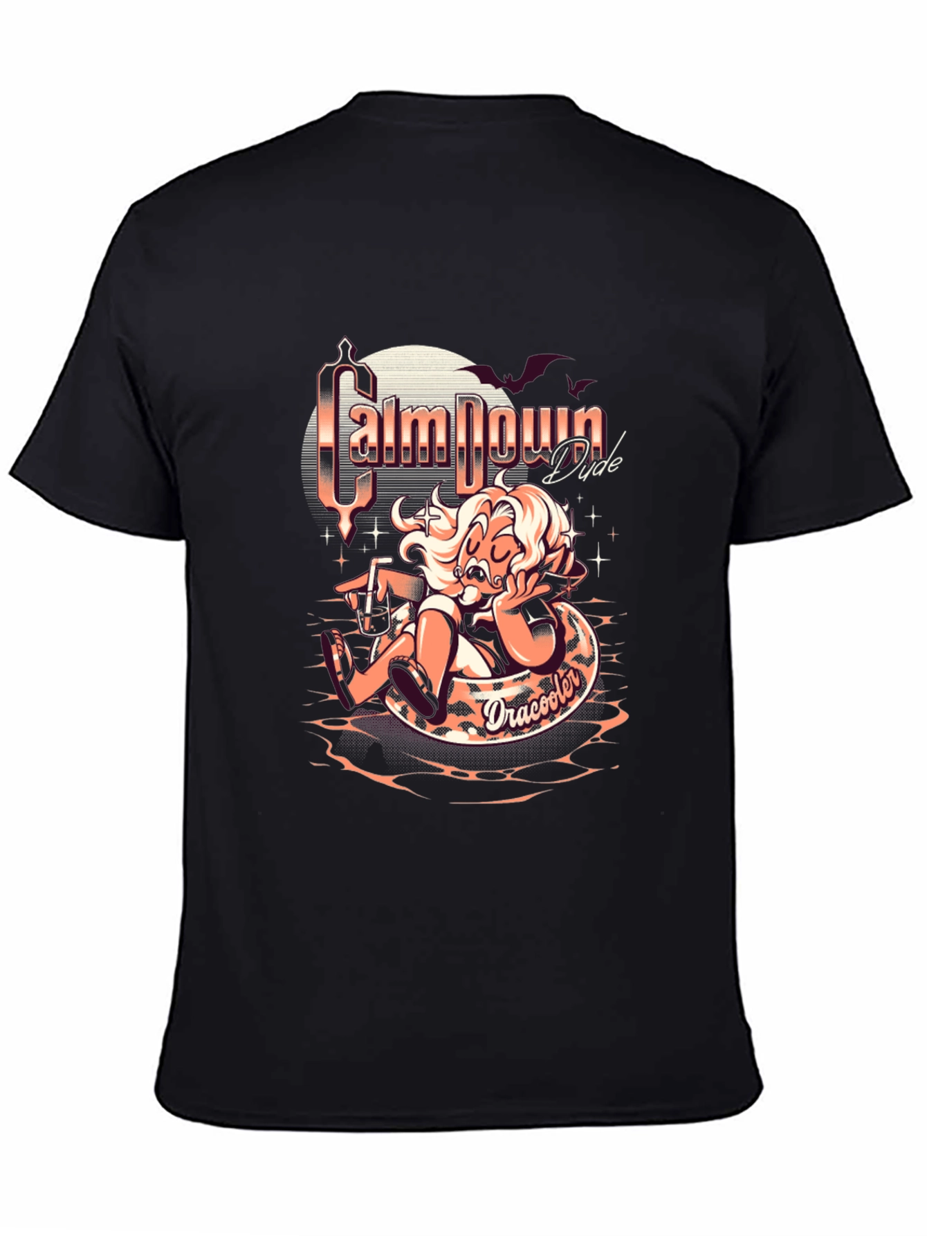 Black Calm Down Dude Dracooler Graphic T-Shirt view 4