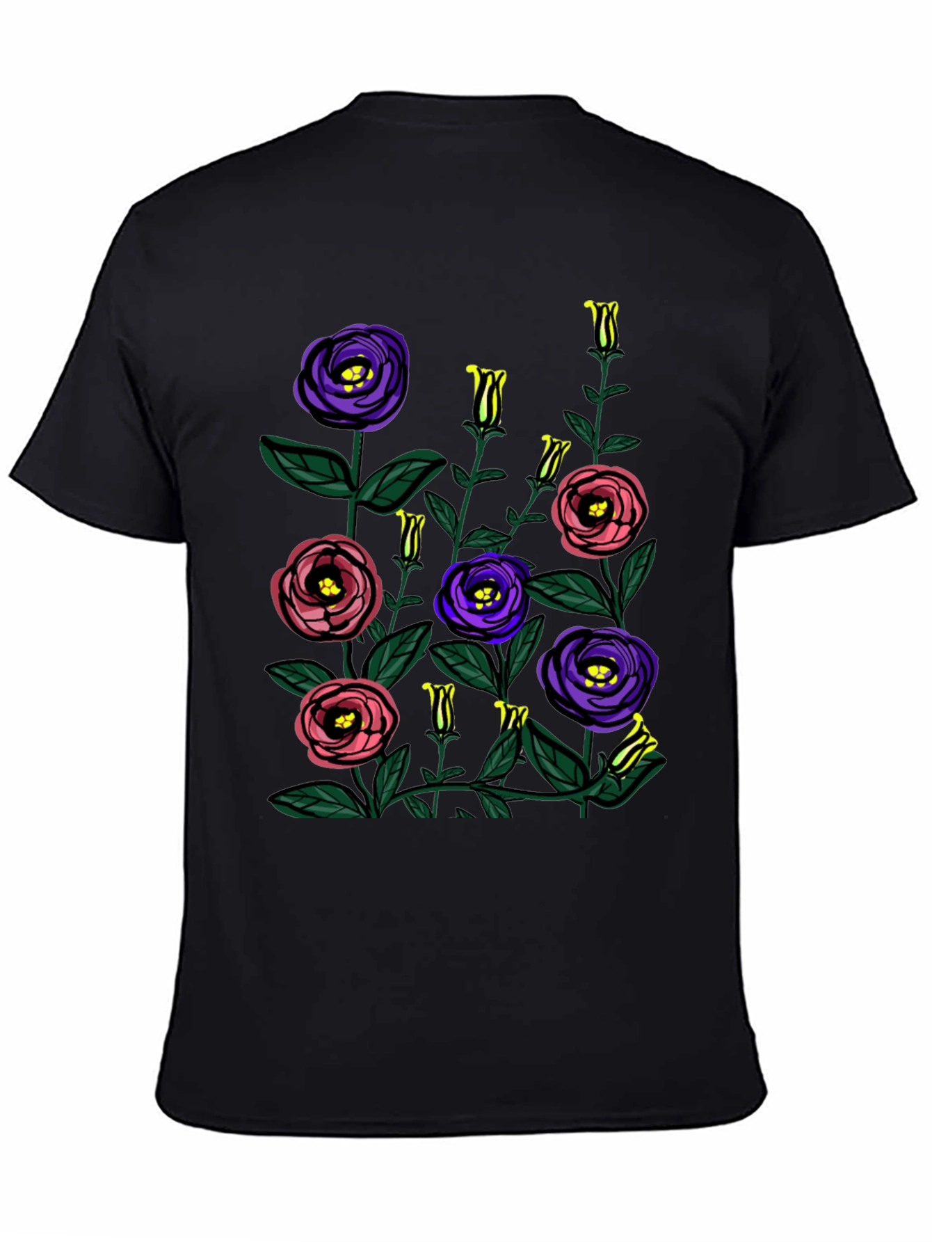 Black Floral Print Black T-Shirt view 4