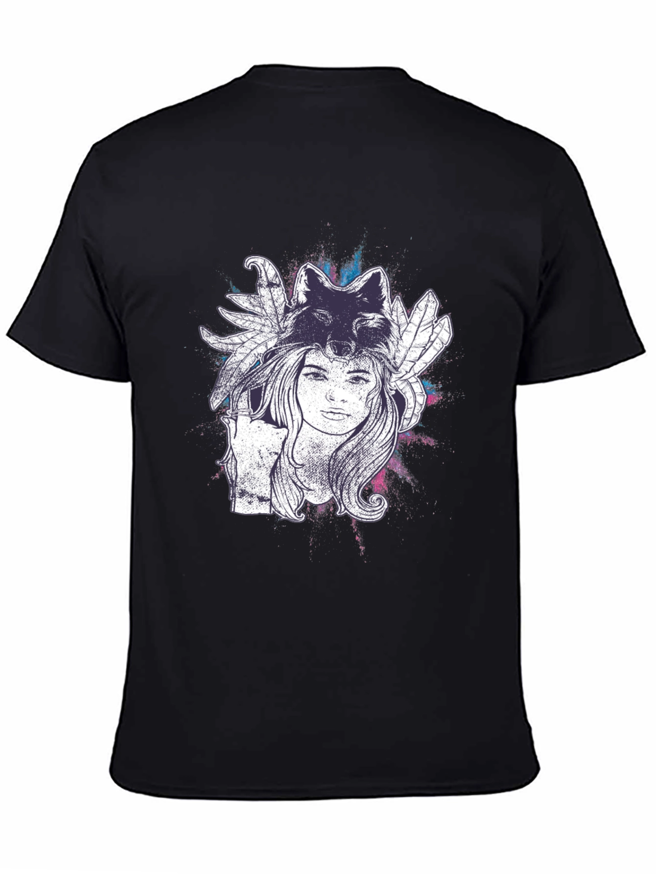 Black Wolf Spirit Graphic Tee - Black Cotton T-Shirt view 4