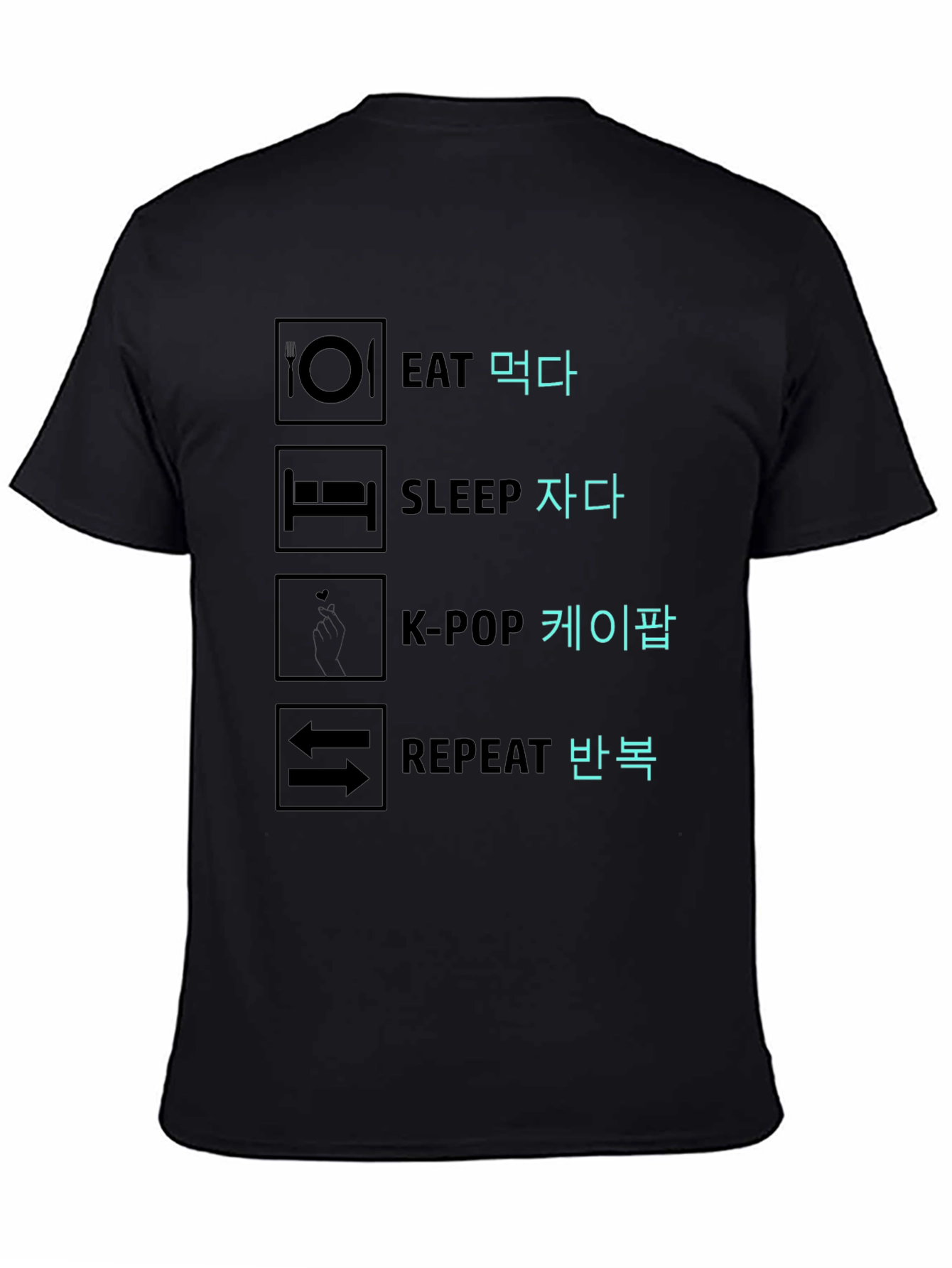 Black Eat Sleep K-Pop Repeat Graphic Tee view 4