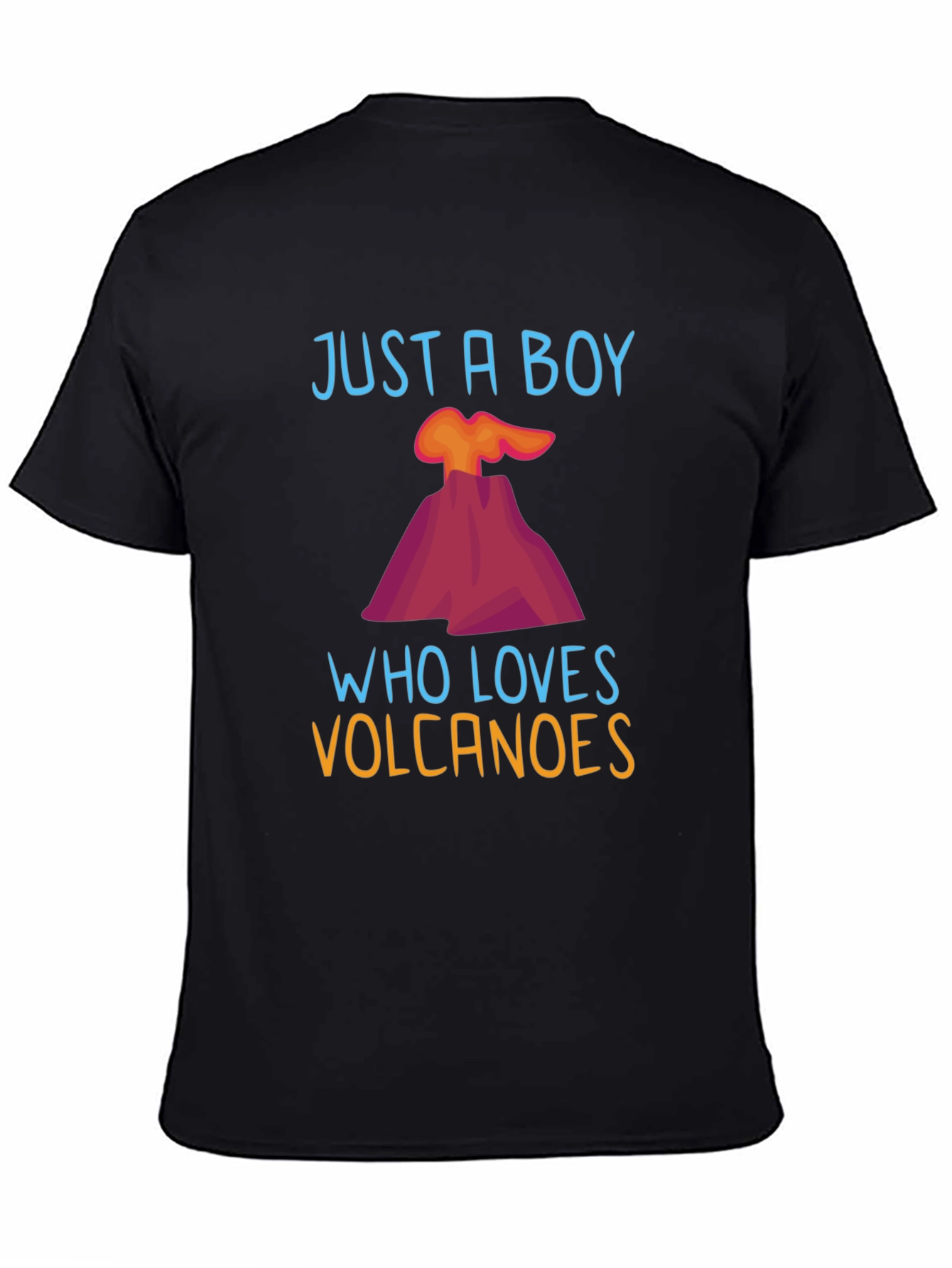 Black Volcano Lover Graphic Tee - Just a Boy Who Loves Volcanoes T-Shirt view 4